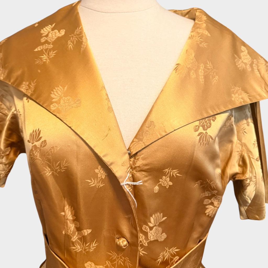 1950s dynasty gold brocade part dress w/belt