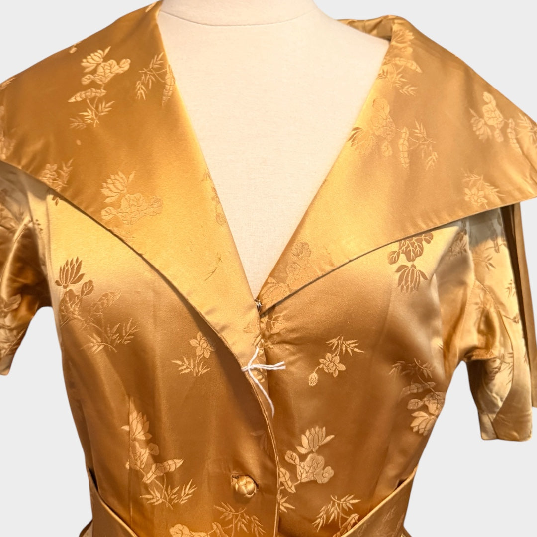 1950s dynasty gold brocade part dress w/belt