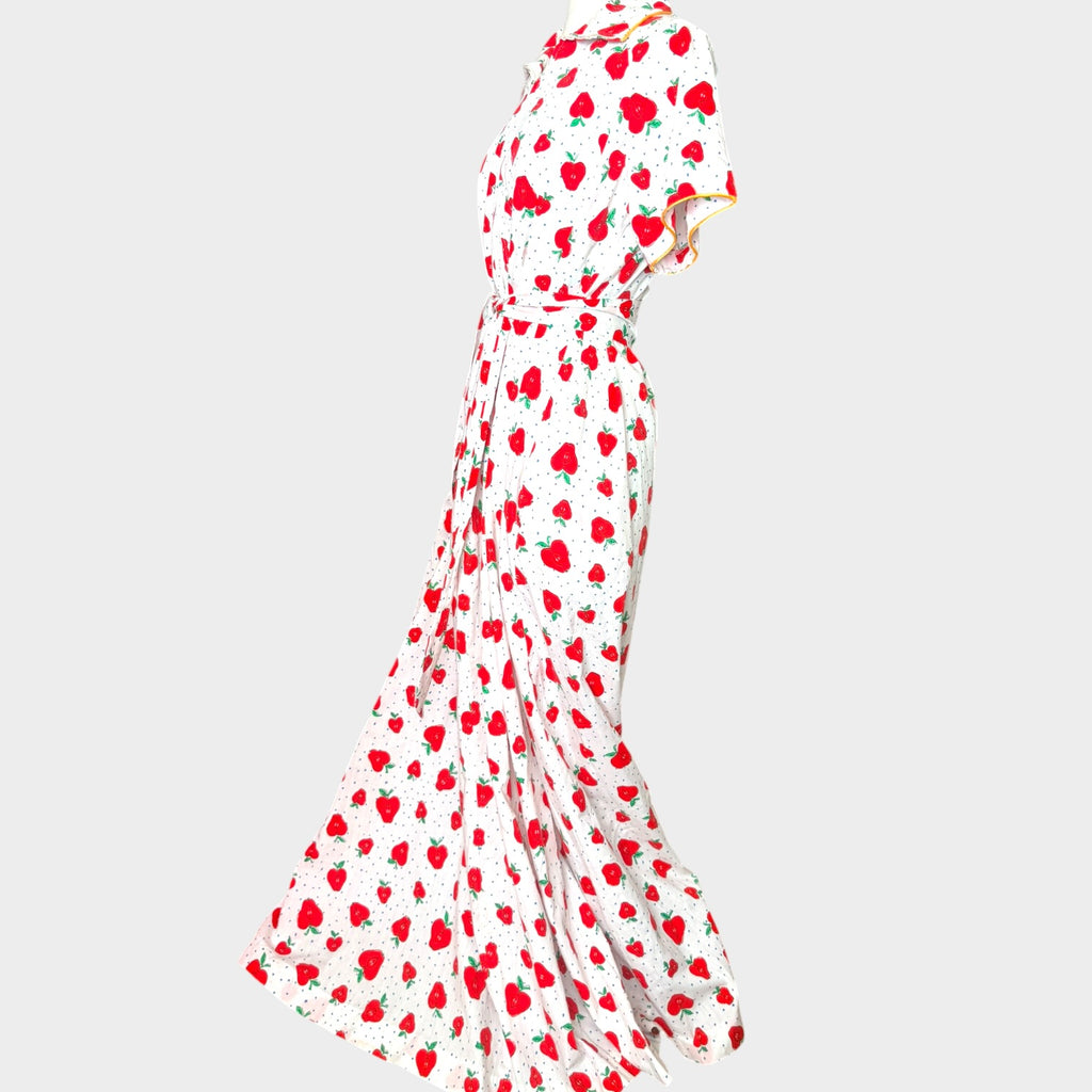 1970s David Brown Cotton maxi dress novelty apple print