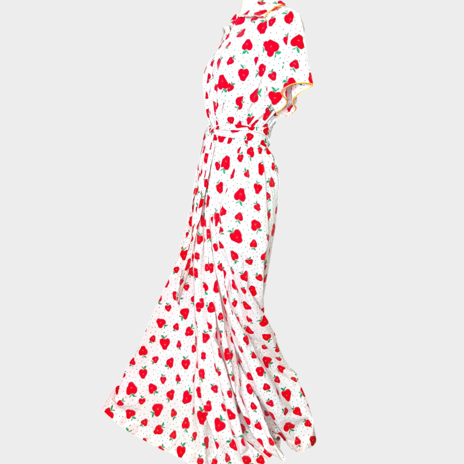 1970s David Brown Cotton maxi dress novelty apple print