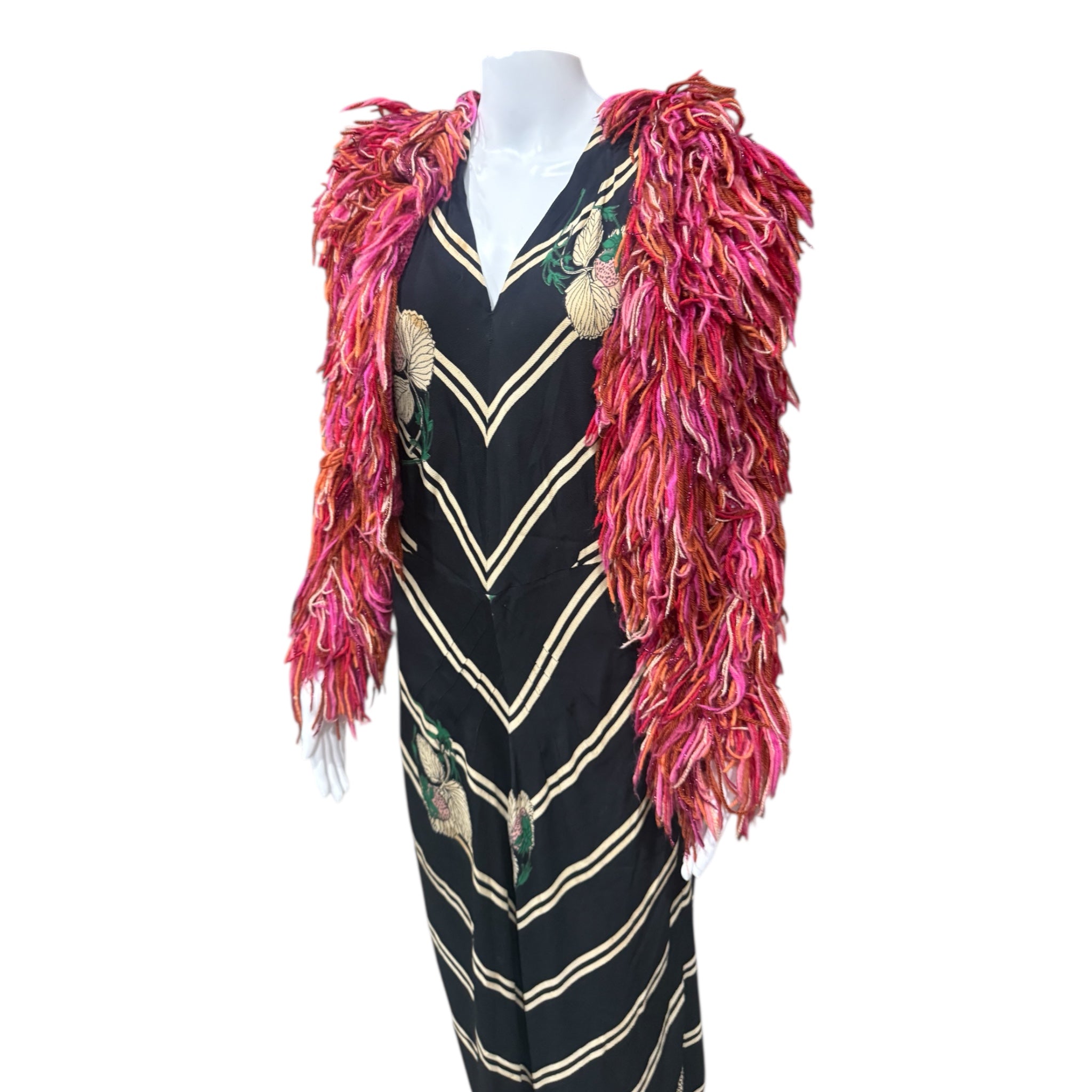 1970s Vintage Sonia Rykiel Chez Pink Multicolor Loop Fringe Shaggy Jacket