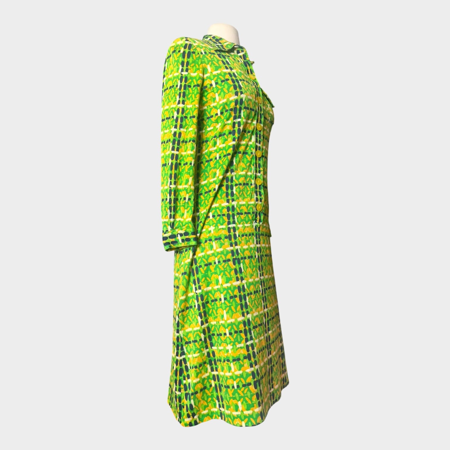 1960s Mod Geometric Shirtwaist Dress in Lime & Chartreuse