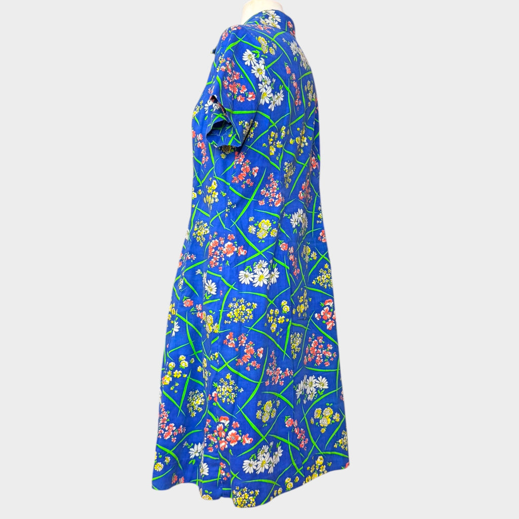 1950s blue floral cotton house dress