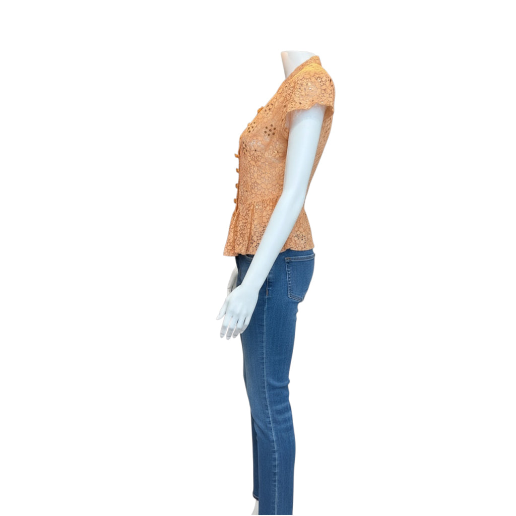 Vintage 1930s peach Lace Peplum Blouse with glass buttons