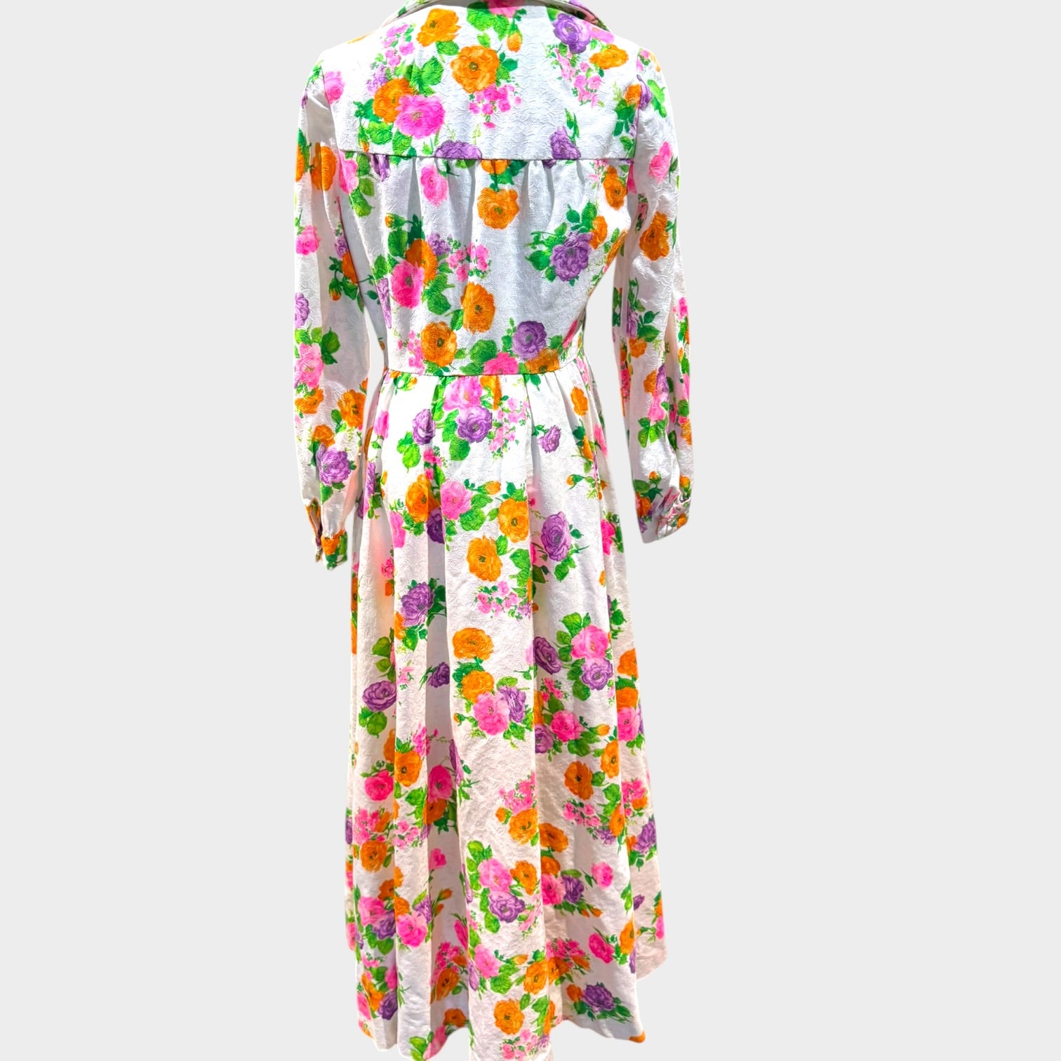 1960s Custom Made Floral texture Cotton Maxi Dress
