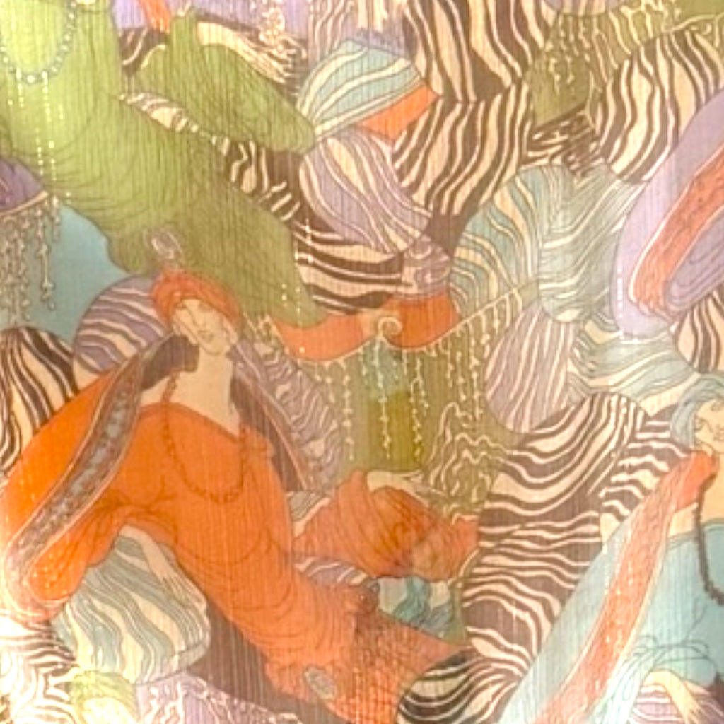 70s Art Deco Novelty Print Sheer overlay or coverup dress