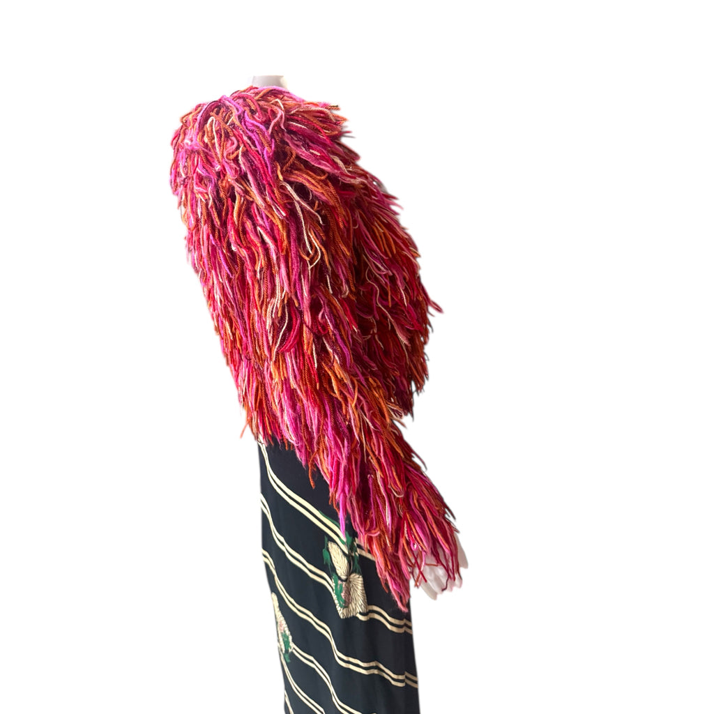 1970s Vintage Sonia Rykiel Chez Pink Multicolor Loop Fringe Shaggy Jacket