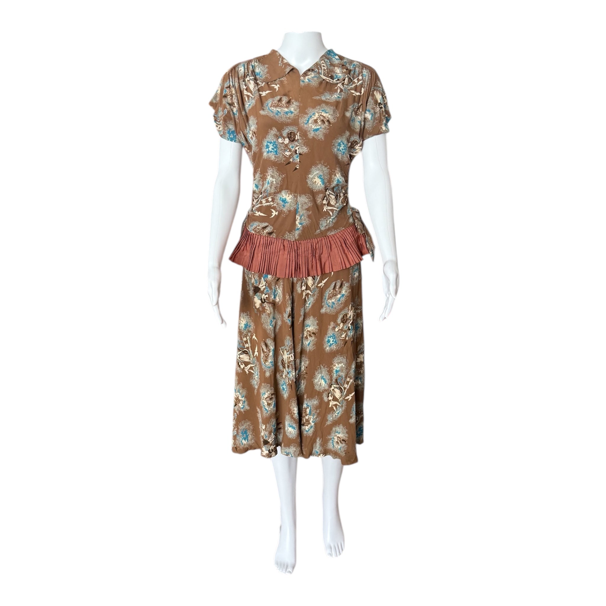 1940’s Silk Rayon ruffle waist dress