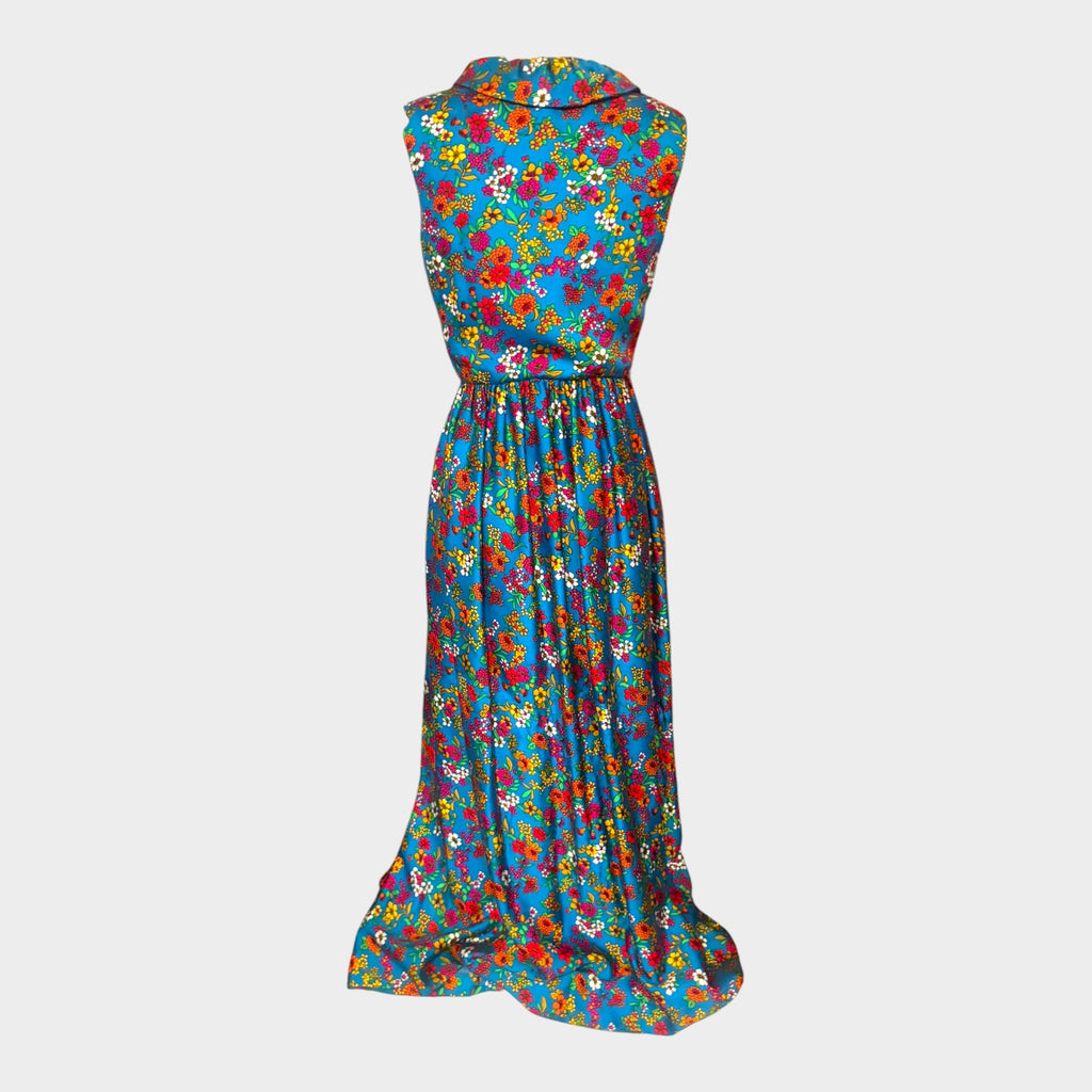 Vintage 1960s Floral Hostess Gown with Dramatic Front Slit