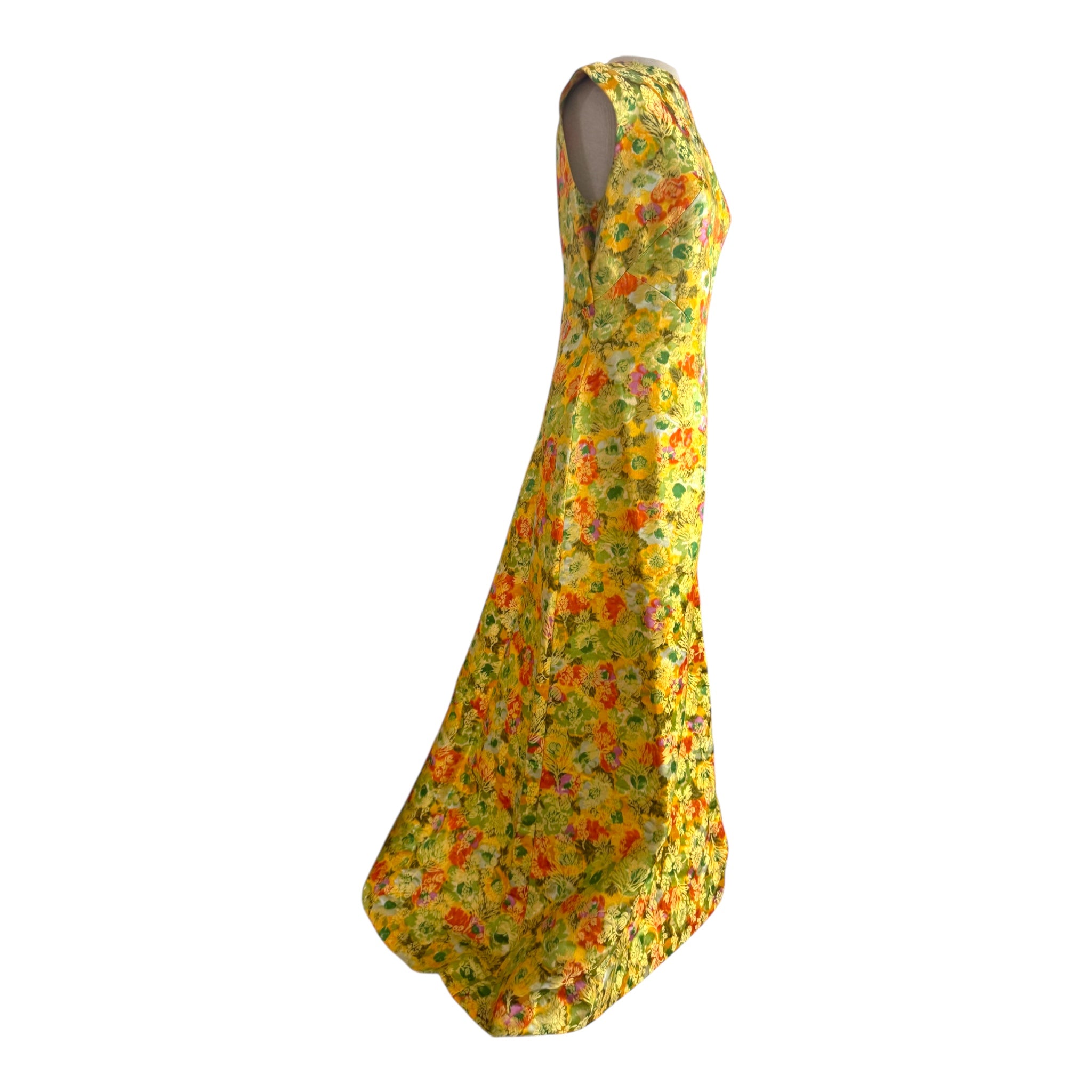 1950’s Yellow Floral Brocade Evening Gown