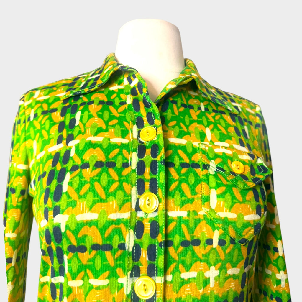 1960s Mod Geometric Shirtwaist Dress in Lime & Chartreuse