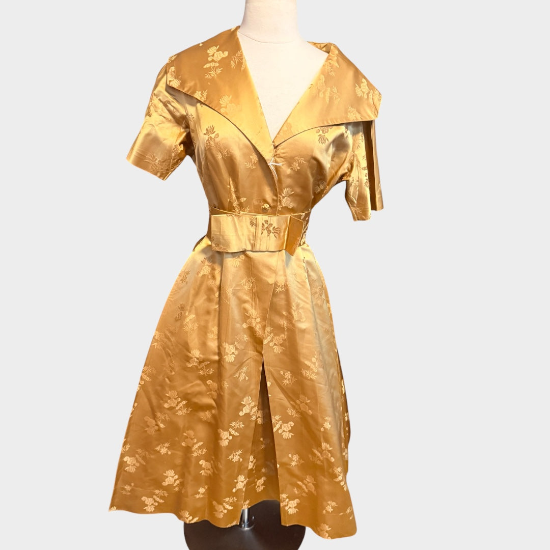 1950s dynasty gold brocade part dress w/belt