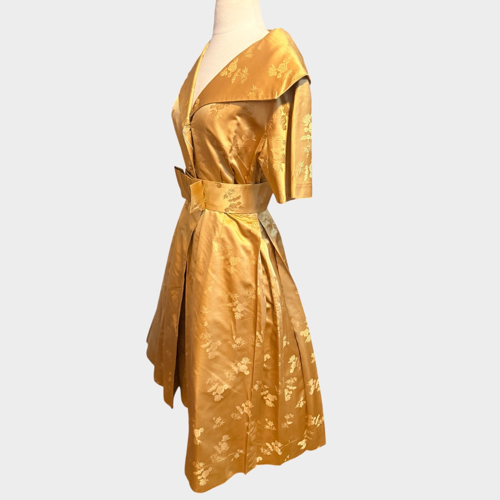 1950s dynasty gold brocade part dress w/belt