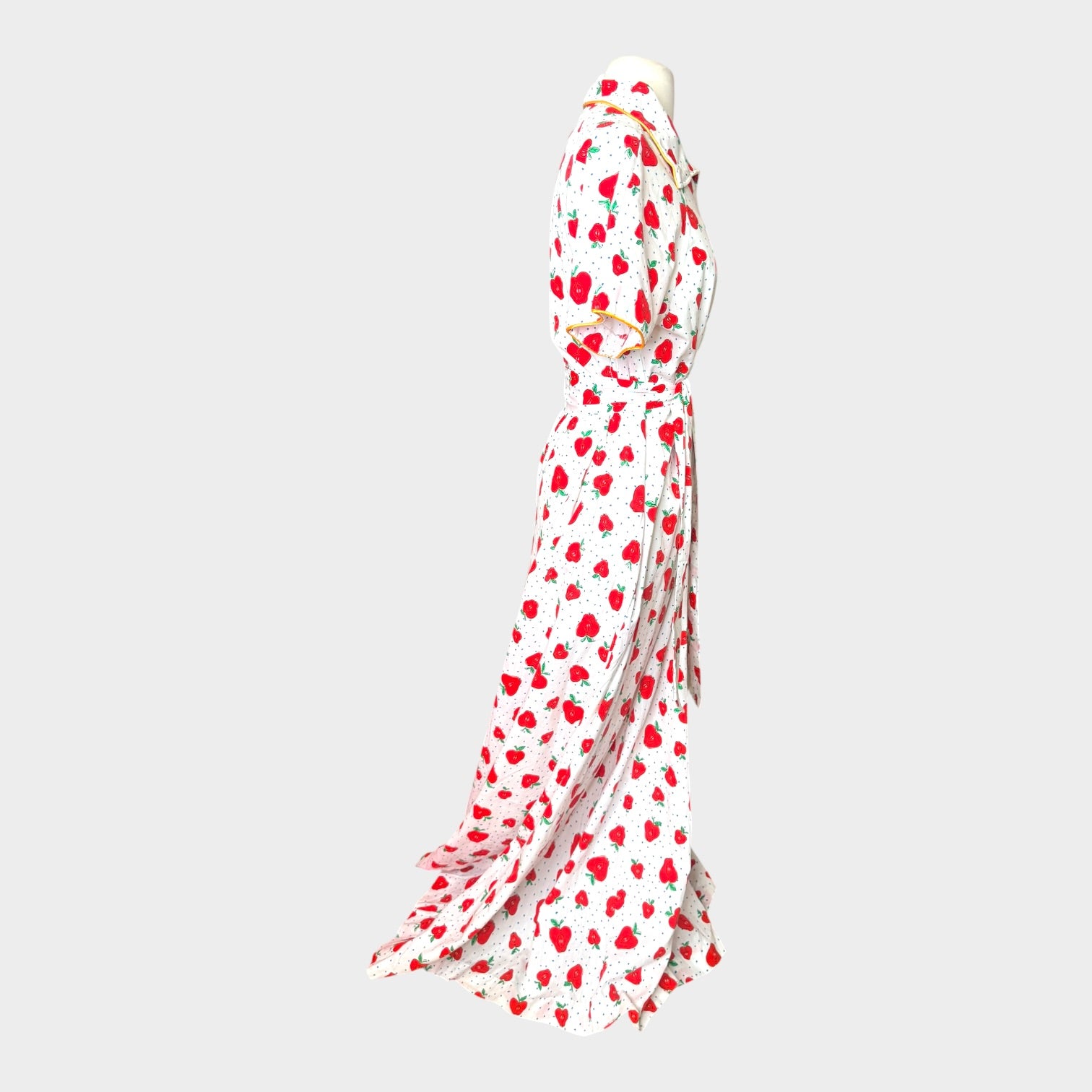 1970s David Brown Cotton maxi dress novelty apple print