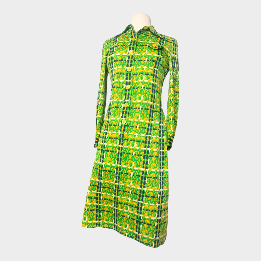 1960s Mod Geometric Shirtwaist Dress in Lime & Chartreuse