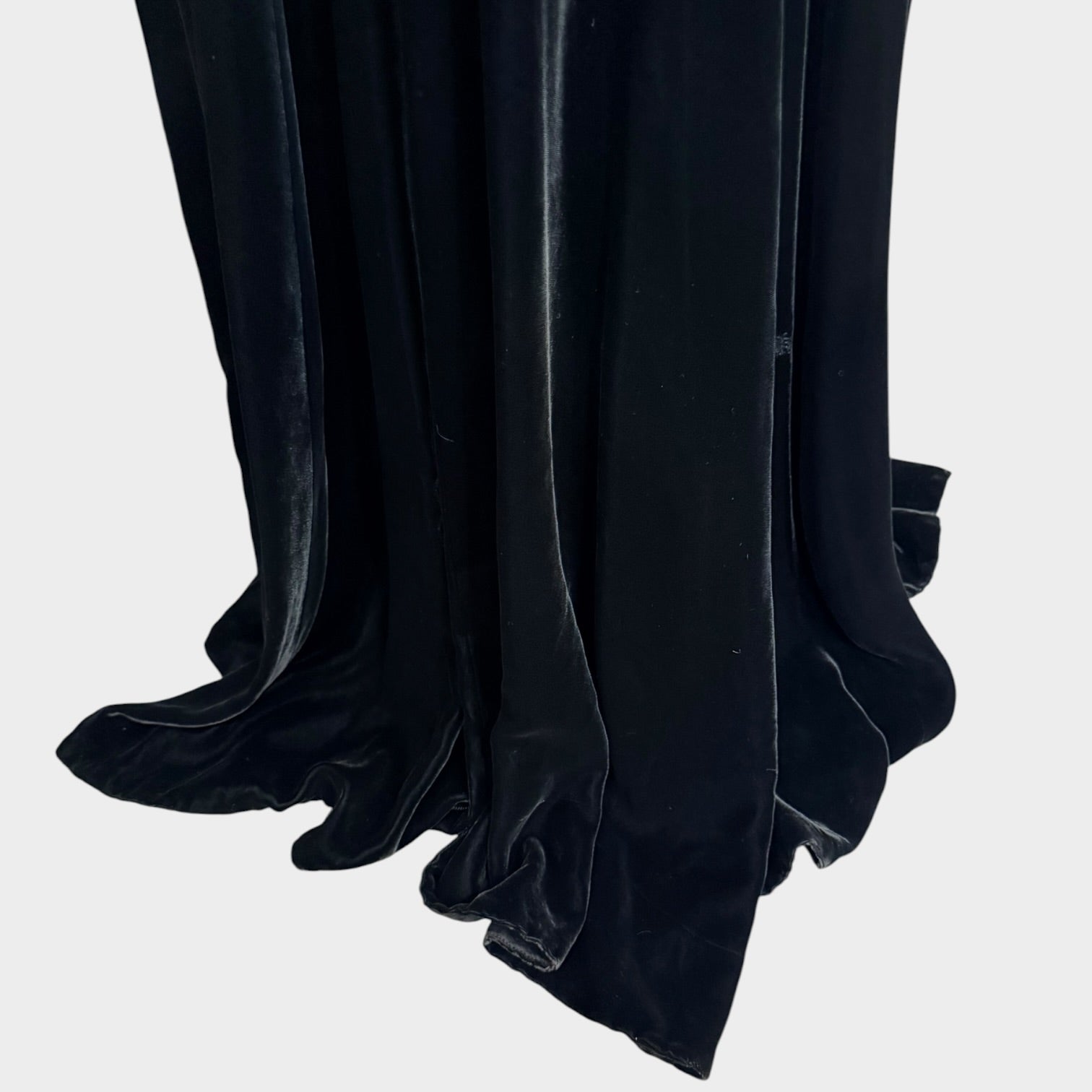 1940s Black Silk Velvet Gown with Beaded Grapevine Collar