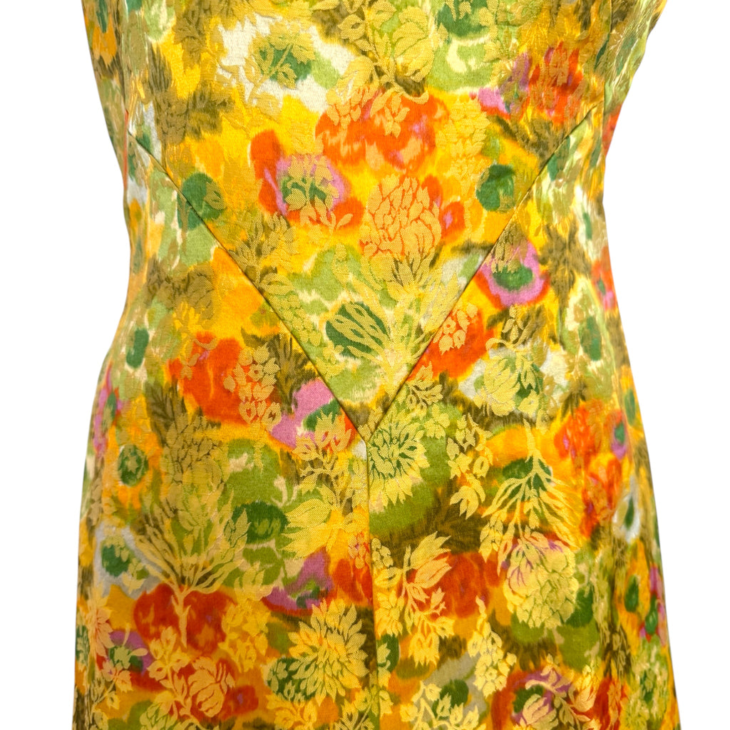 1950’s Yellow Floral Brocade Evening Gown