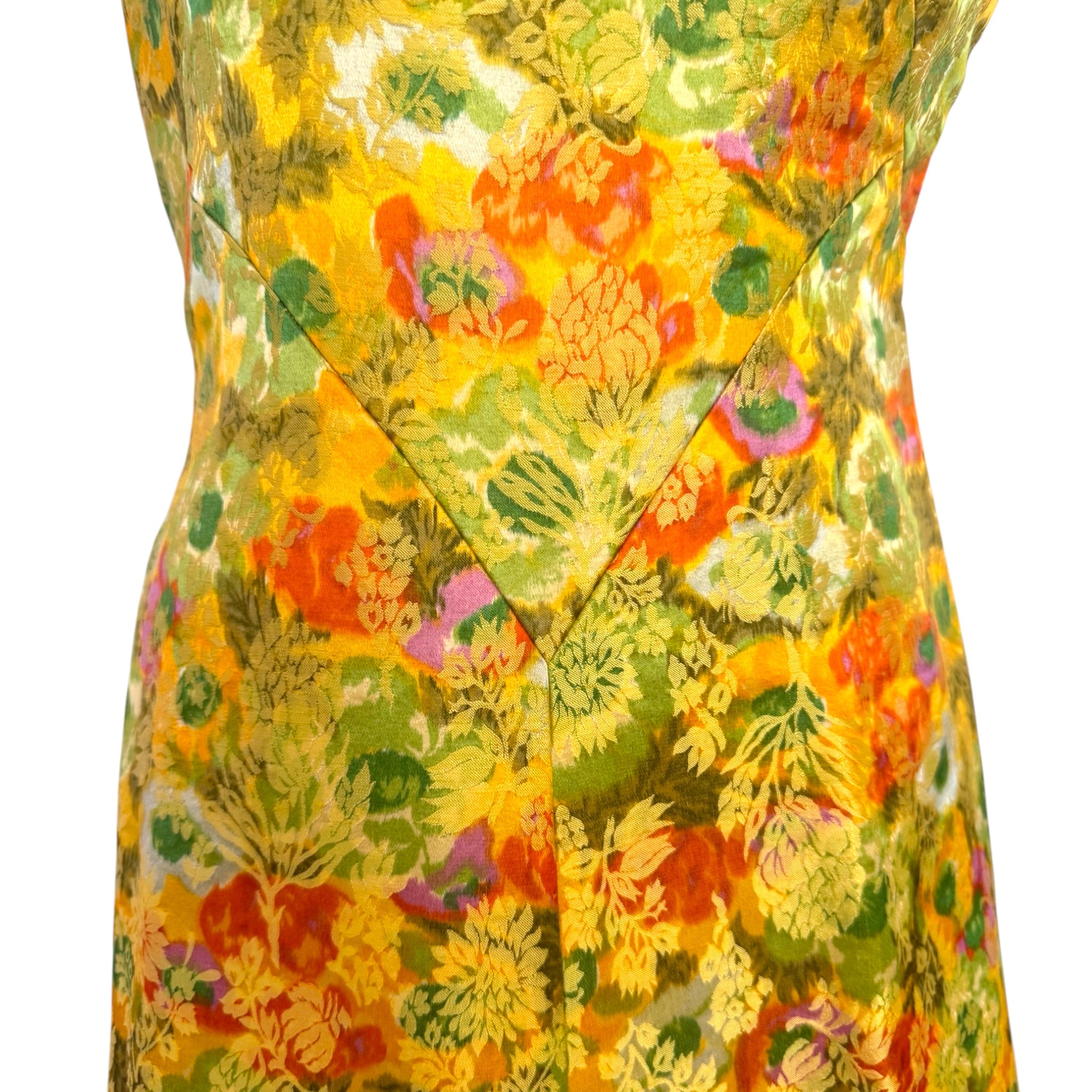 1950’s Yellow Floral Brocade Evening Gown