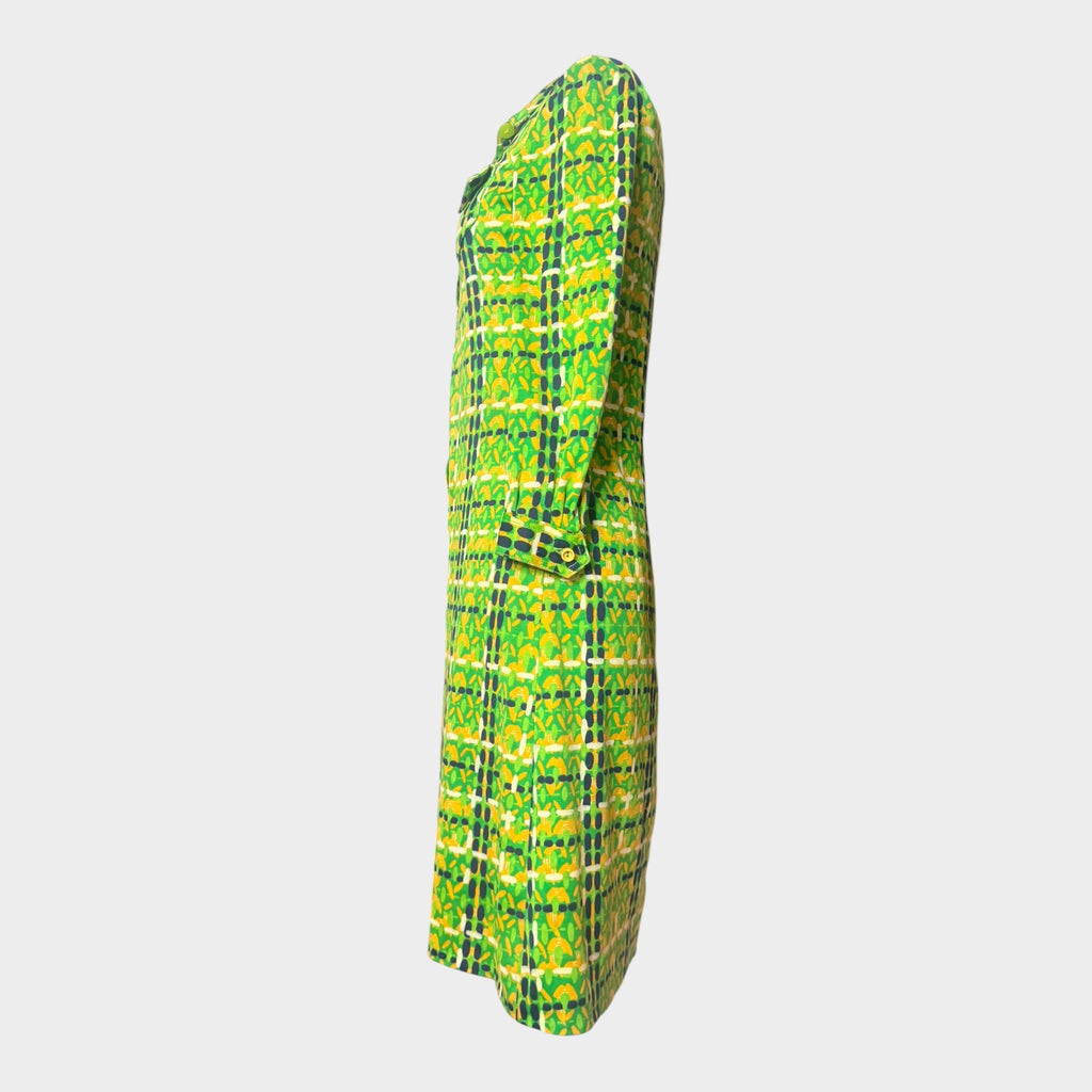 1960s Mod Geometric Shirtwaist Dress in Lime & Chartreuse