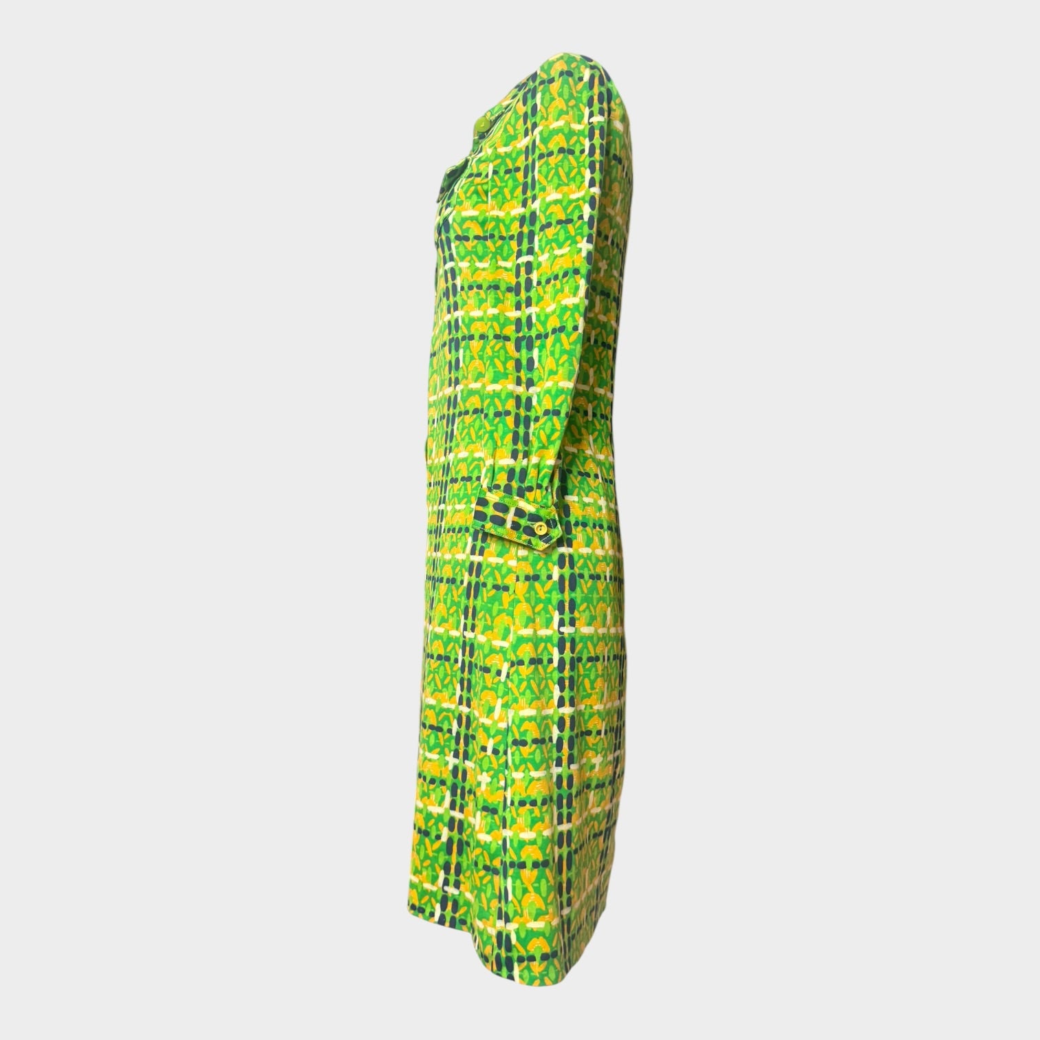 1960s Mod Geometric Shirtwaist Dress in Lime & Chartreuse