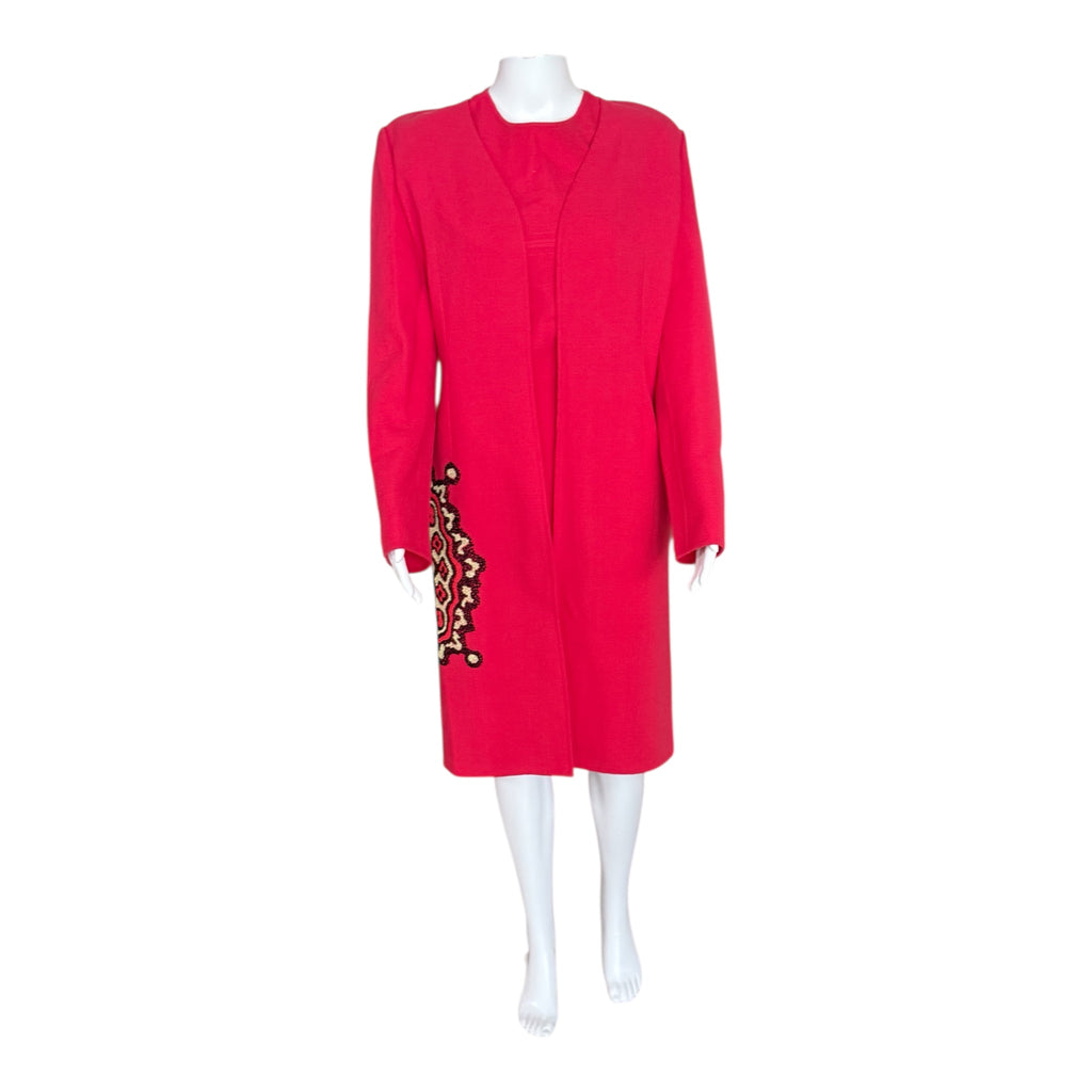 BILL BLASS TWO PIECE EMBROIDERED WOOL ENSEMBLE, USA, 1980s