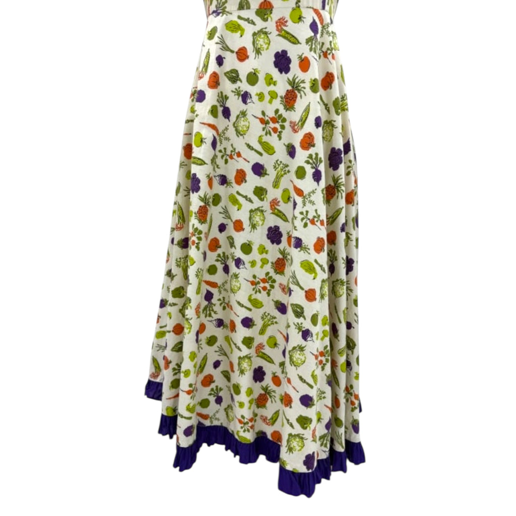 Vintage 1940s Cotton Vegetable Print Short Sleeve Sundress