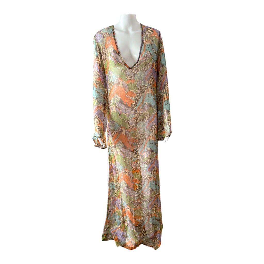 70s Art Deco Novelty Print Sheer overlay or coverup dress