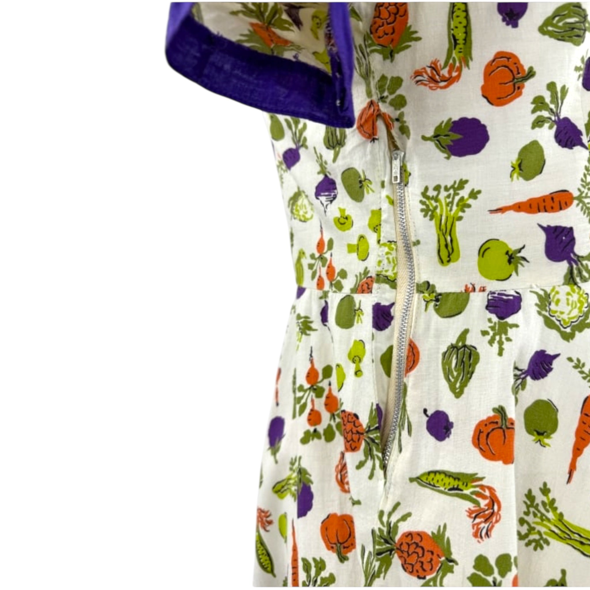 Vintage 1940s Cotton Vegetable Print Short Sleeve Sundress