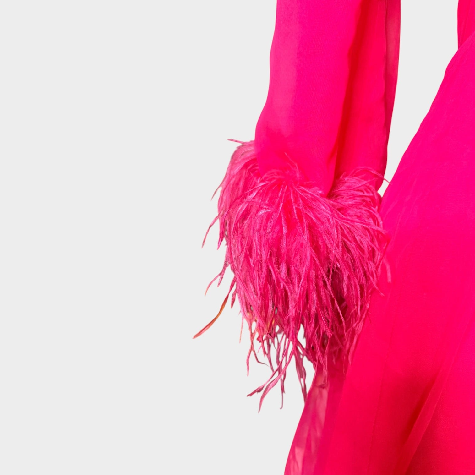 Pink 70s marabou feathers chiffon full sweep maxi