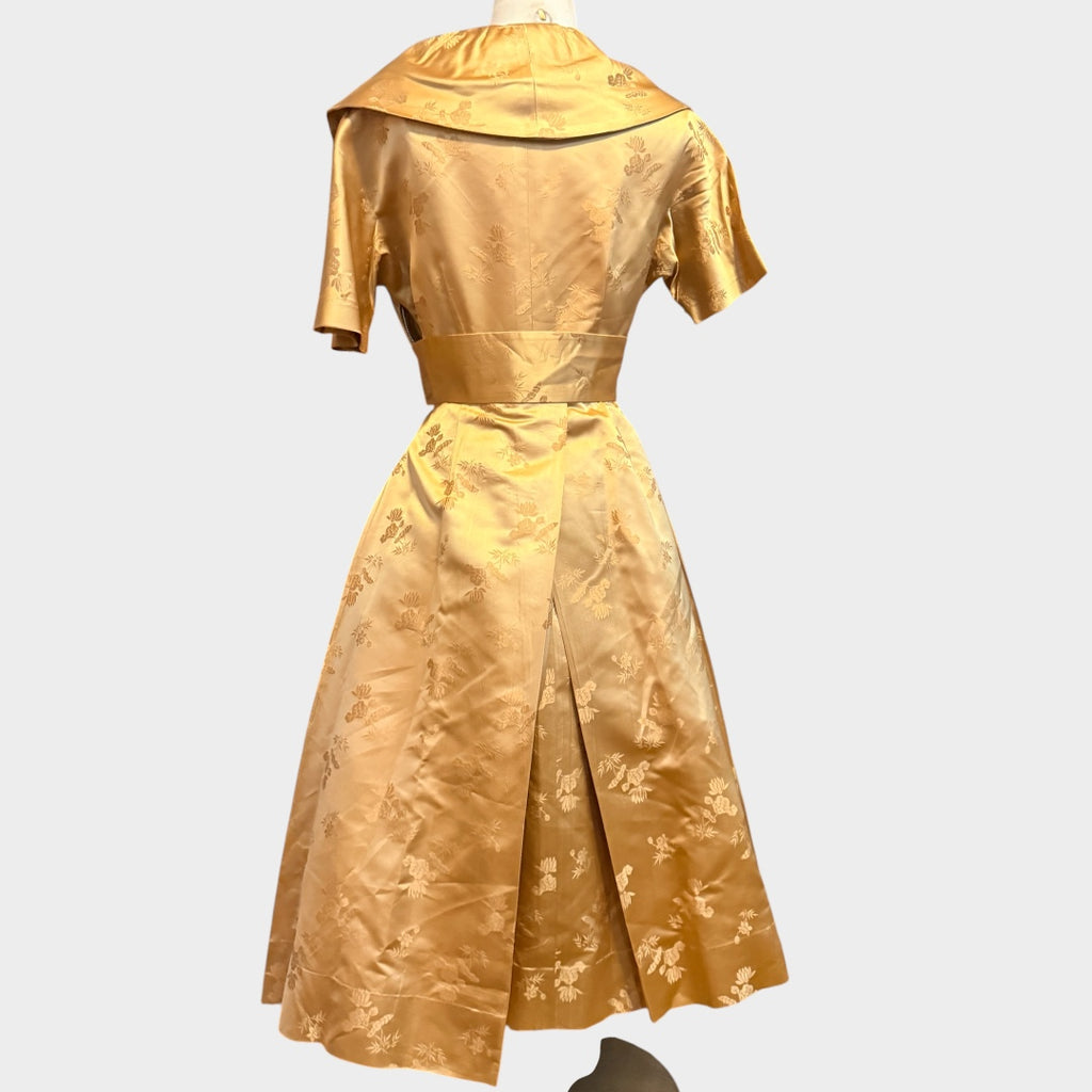 1950s dynasty gold brocade part dress w/belt