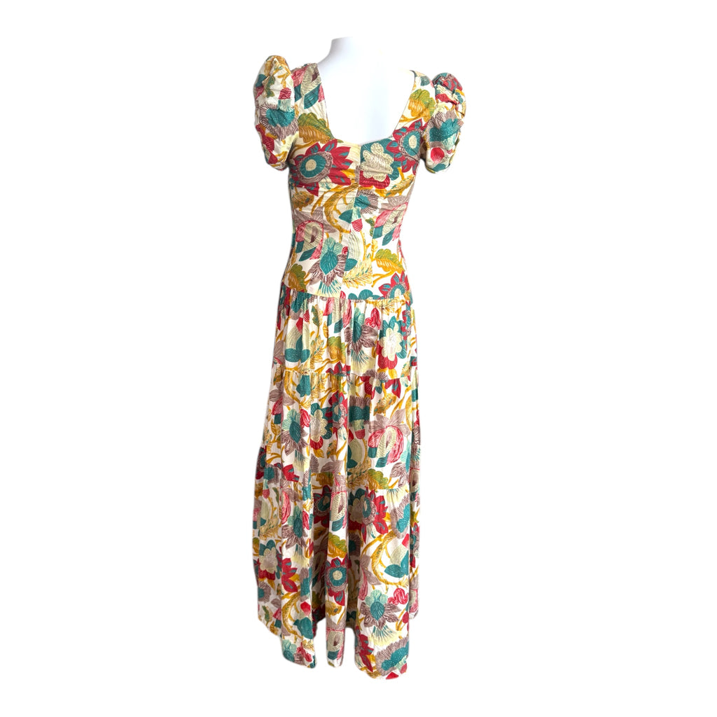 1930s Bias-Cut Cotton Floral Print Dress with Ruched Shoulders