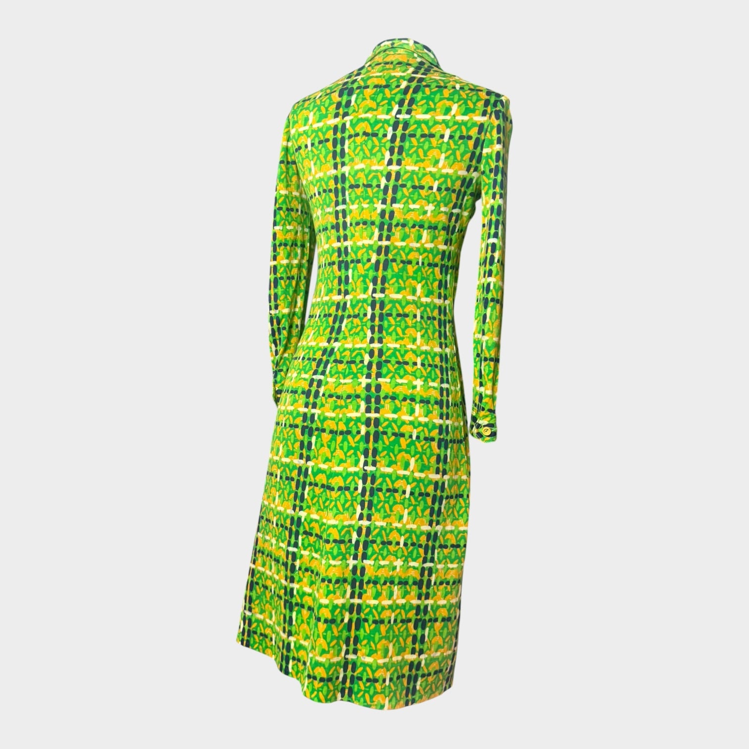 1960s Mod Geometric Shirtwaist Dress in Lime & Chartreuse