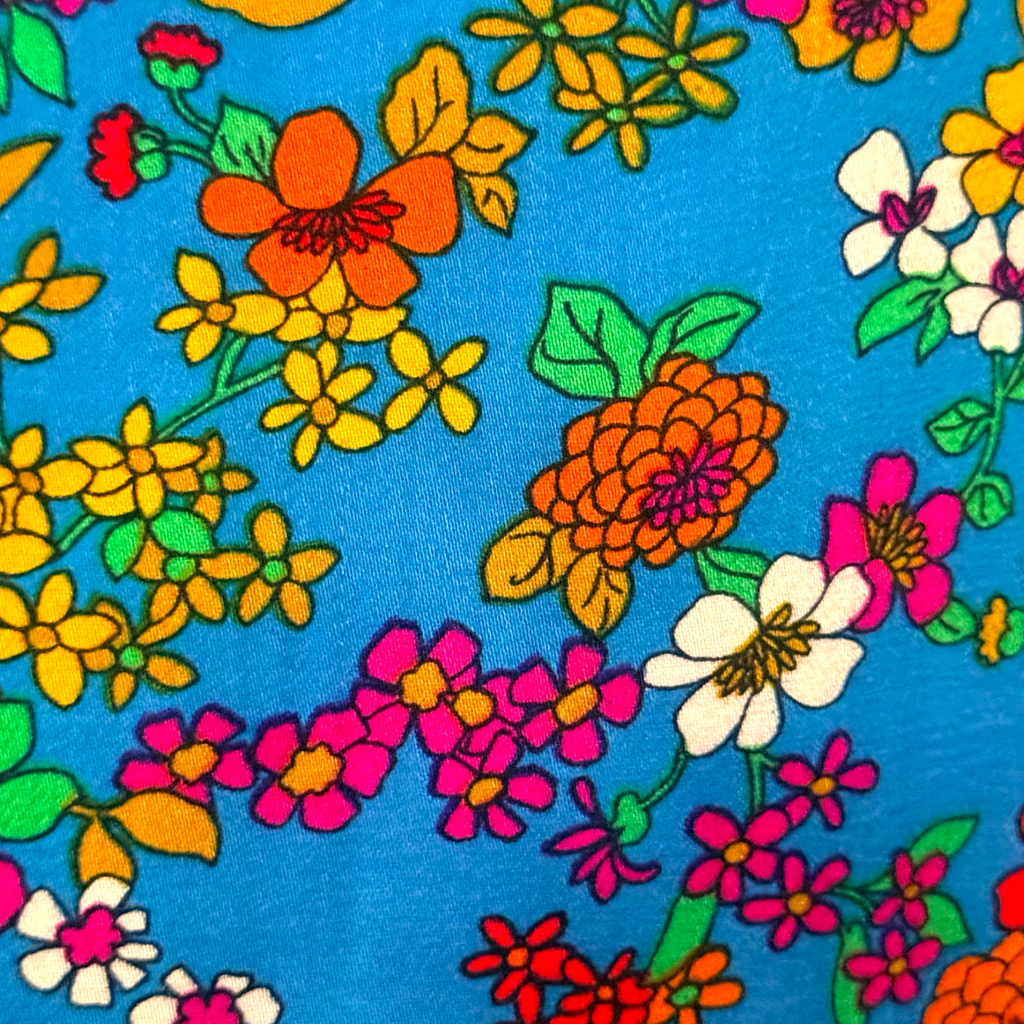 Vintage 1960s Floral Hostess Gown with Dramatic Front Slit
