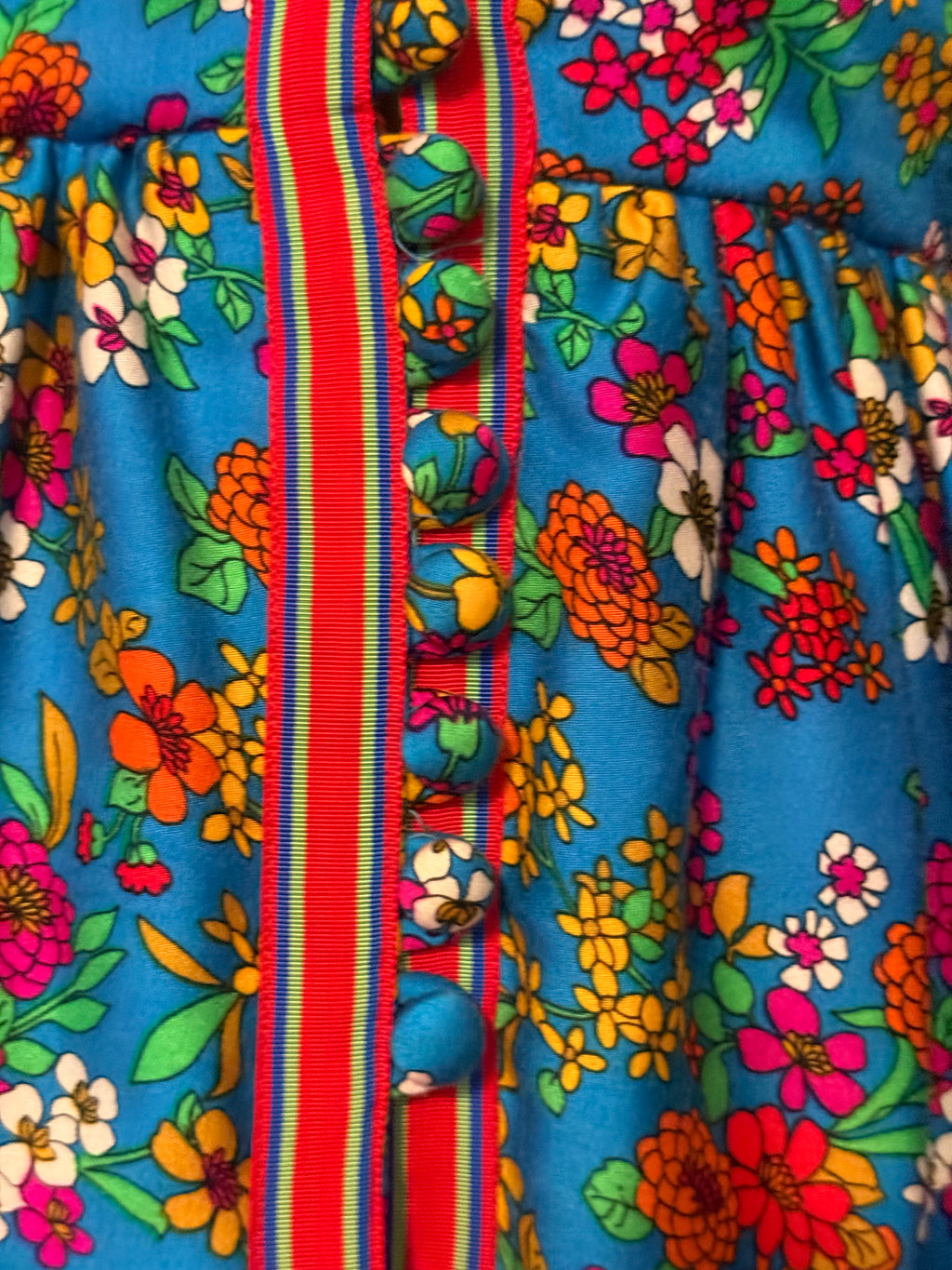 Vintage 1960s Floral Hostess Gown with Dramatic Front Slit