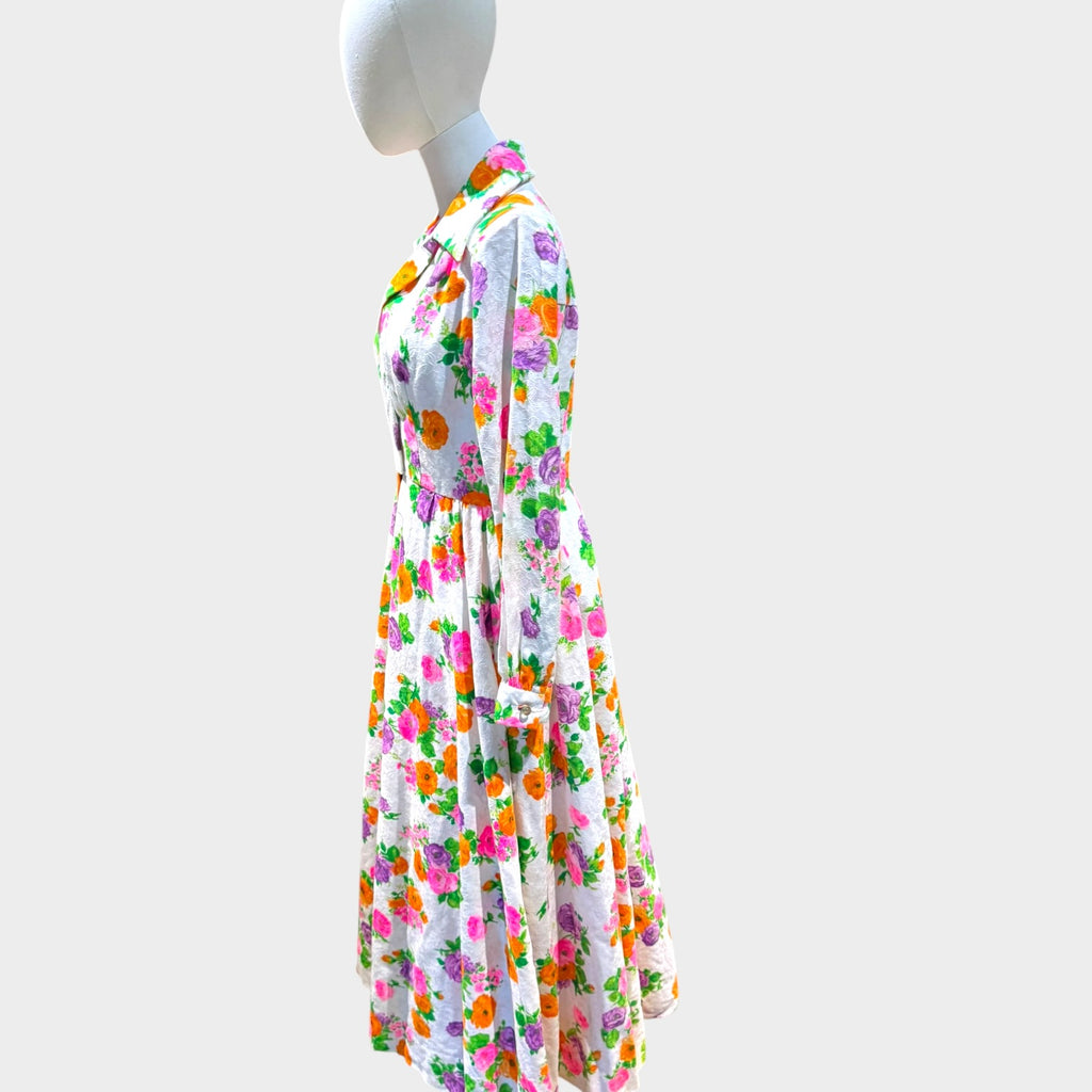 1960s Custom Made Floral texture Cotton Maxi Dress