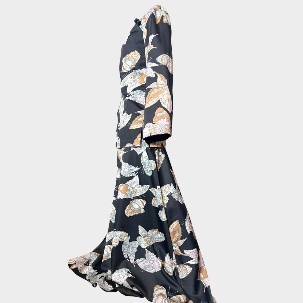 1970s Butterfly Print Maxi Skirt Set | Novelty Print Two Piece Ensemble