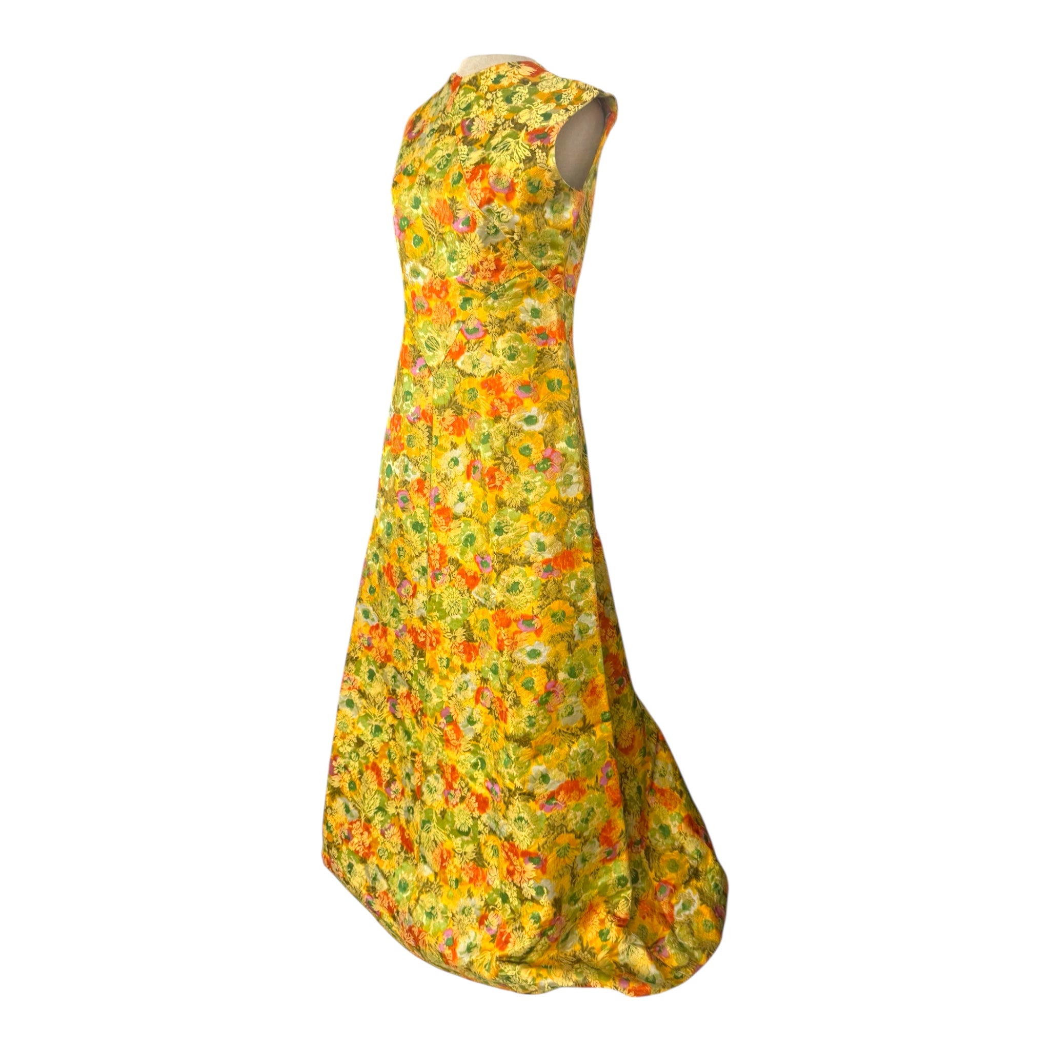 1950’s Yellow Floral Brocade Evening Gown