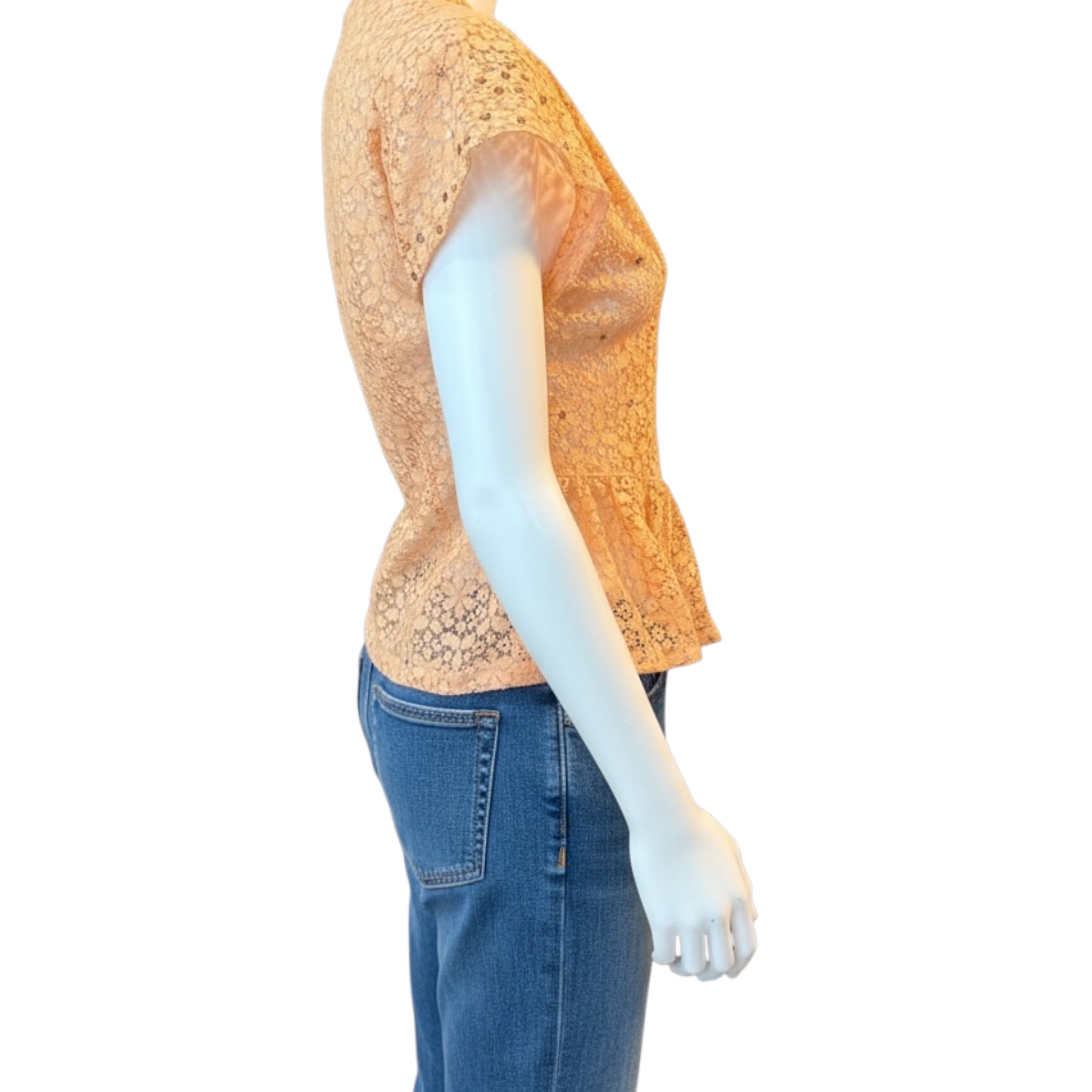 Vintage 1930s peach Lace Peplum Blouse with glass buttons