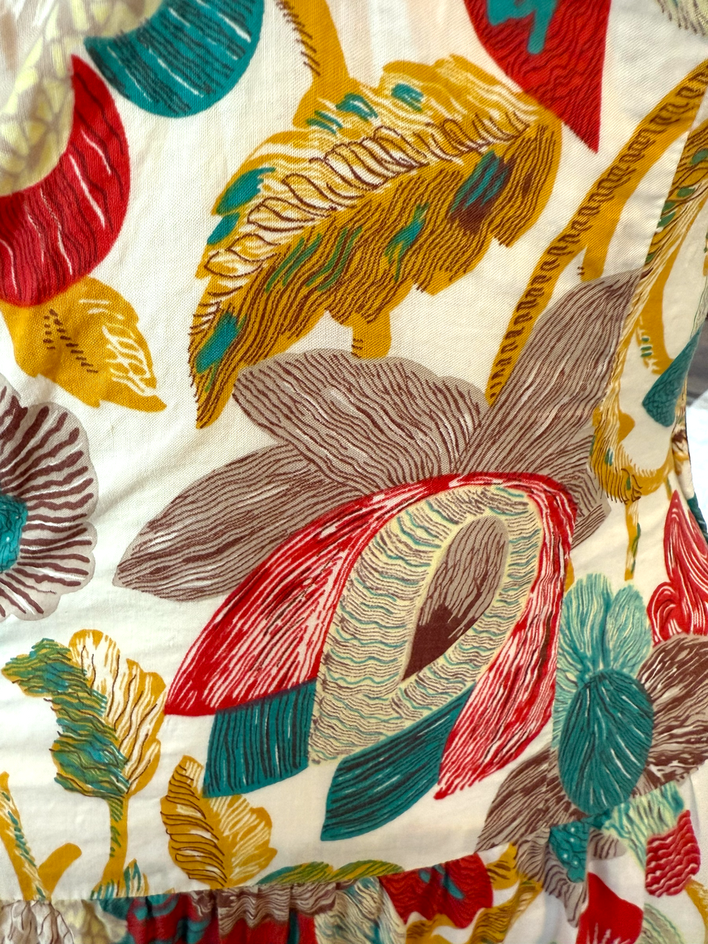 1930s Bias-Cut Cotton Floral Print Dress with Ruched Shoulders