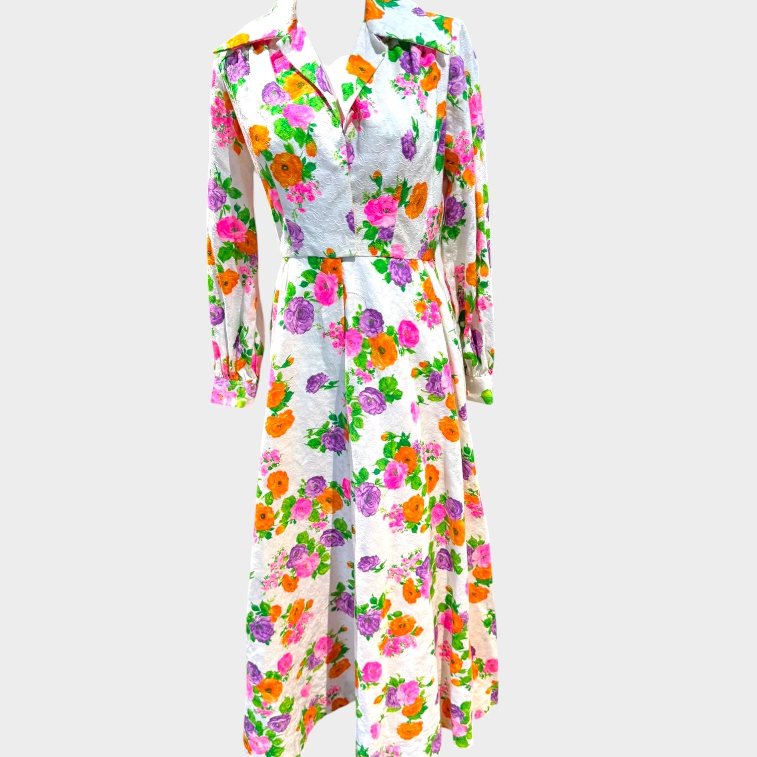 1960s Custom Made Floral texture Cotton Maxi Dress