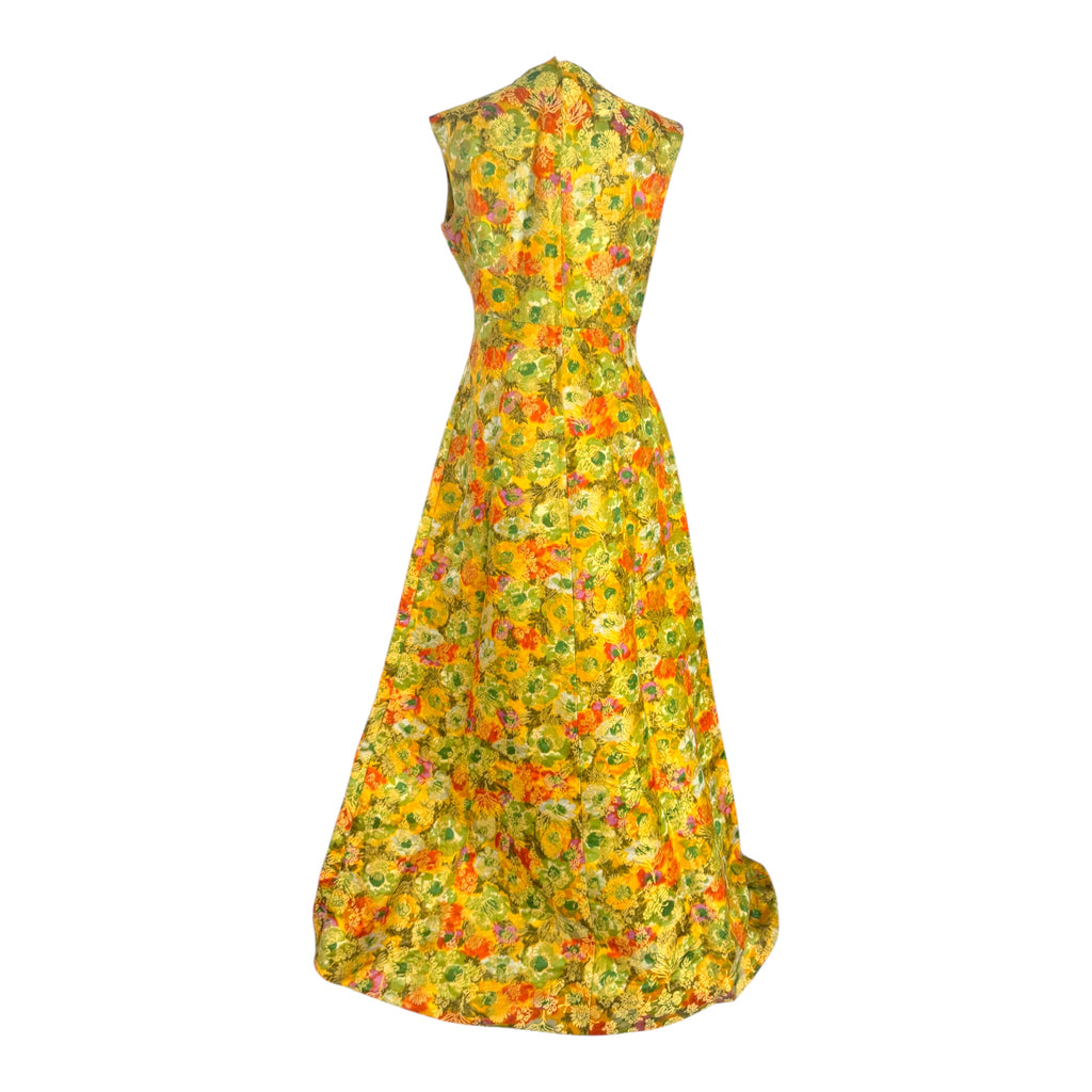 1950’s Yellow Floral Brocade Evening Gown