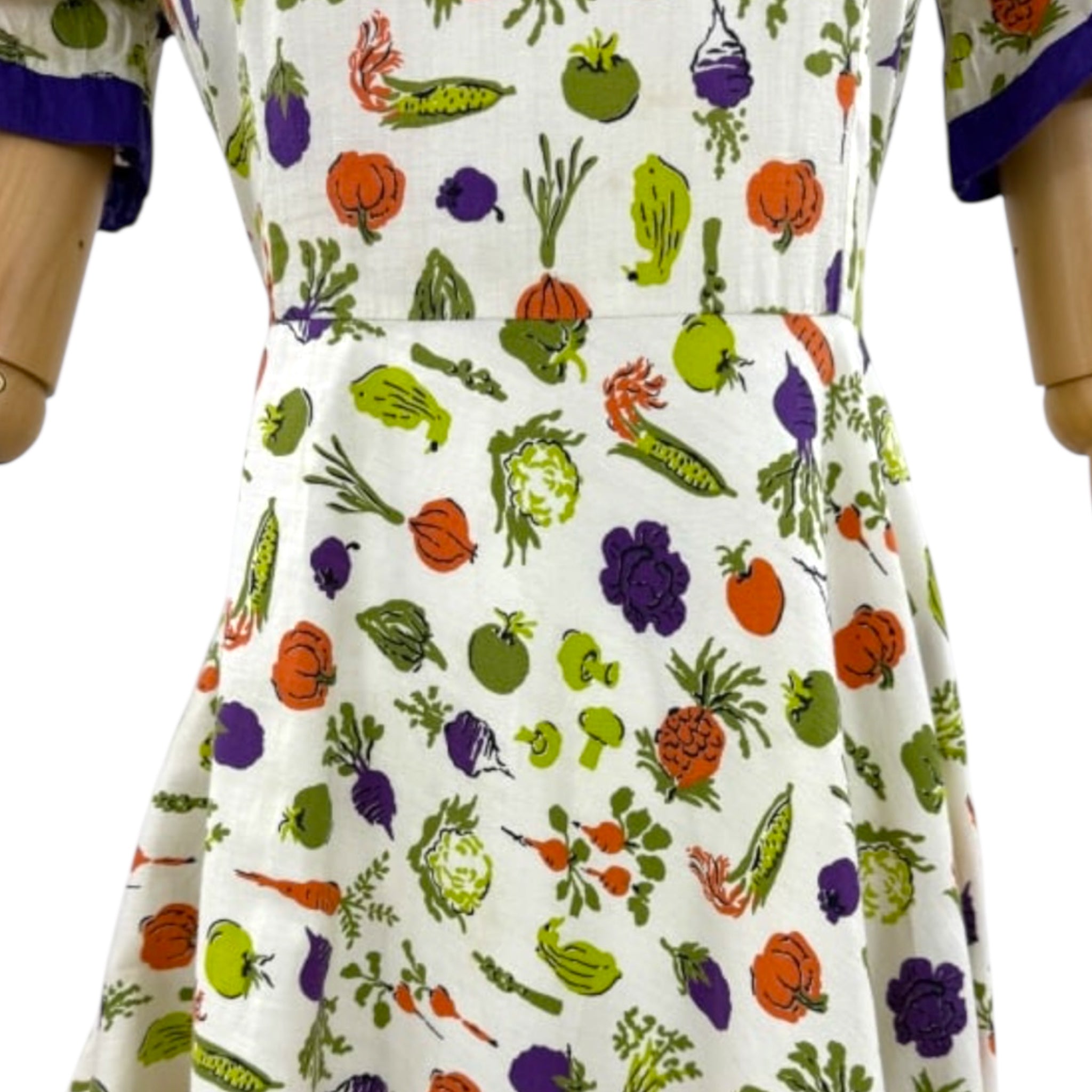 Vintage 1940s Cotton Vegetable Print Short Sleeve Sundress