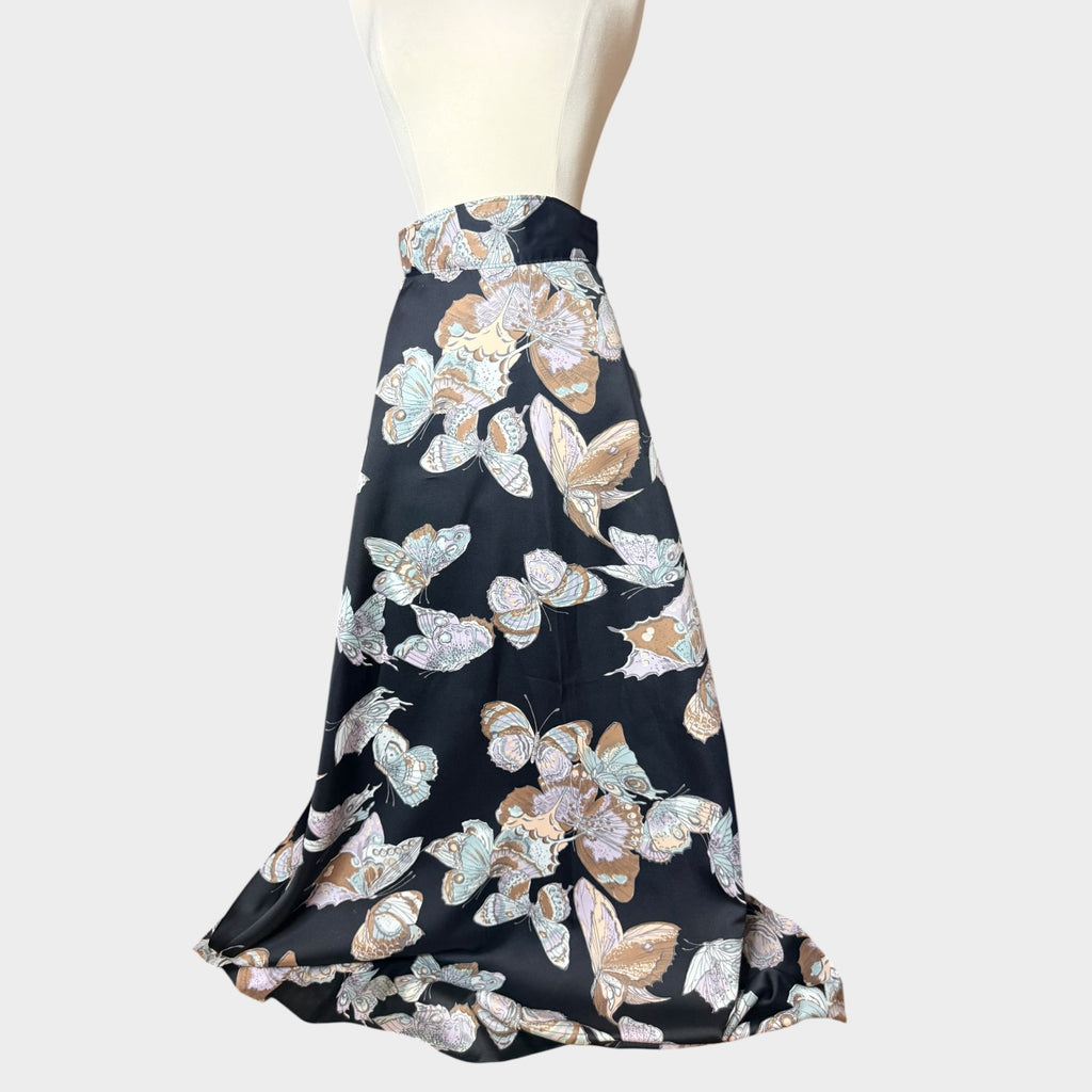 1970s Butterfly Print Maxi Skirt Set | Novelty Print Two Piece Ensemble
