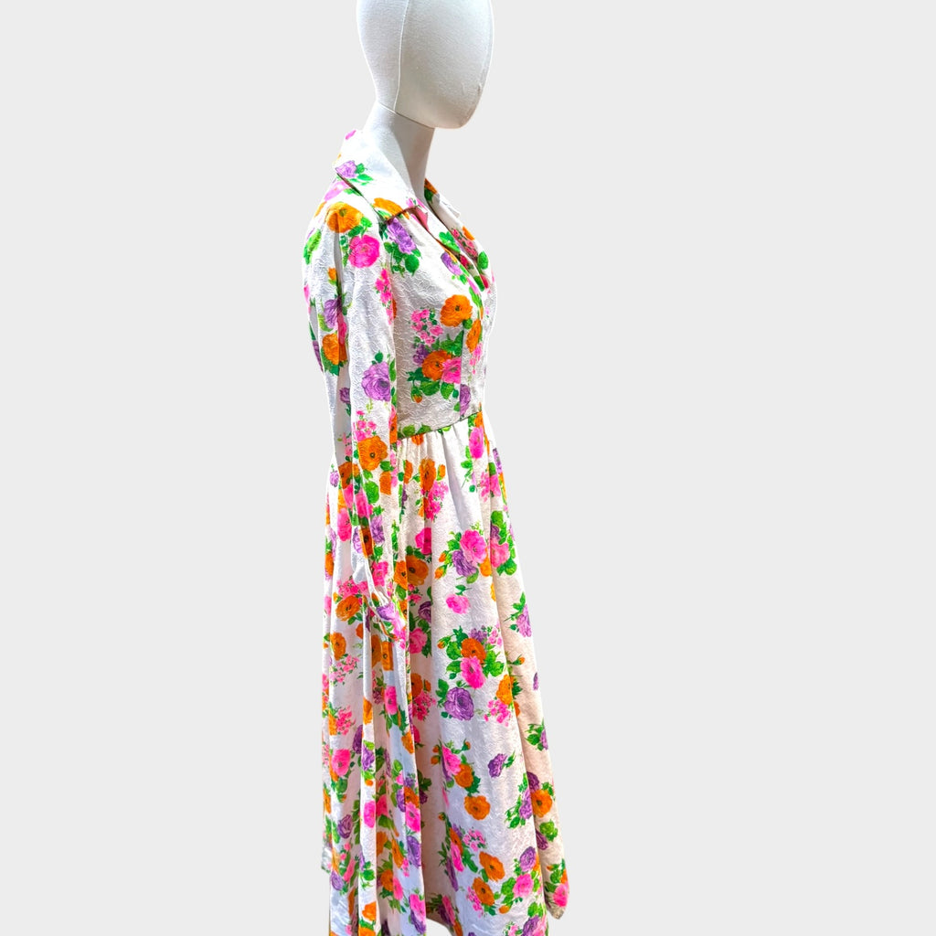 1960s Custom Made Floral texture Cotton Maxi Dress