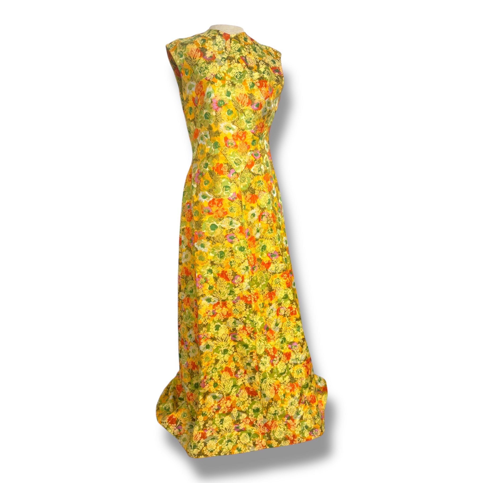 1950’s Yellow Floral Brocade Evening Gown