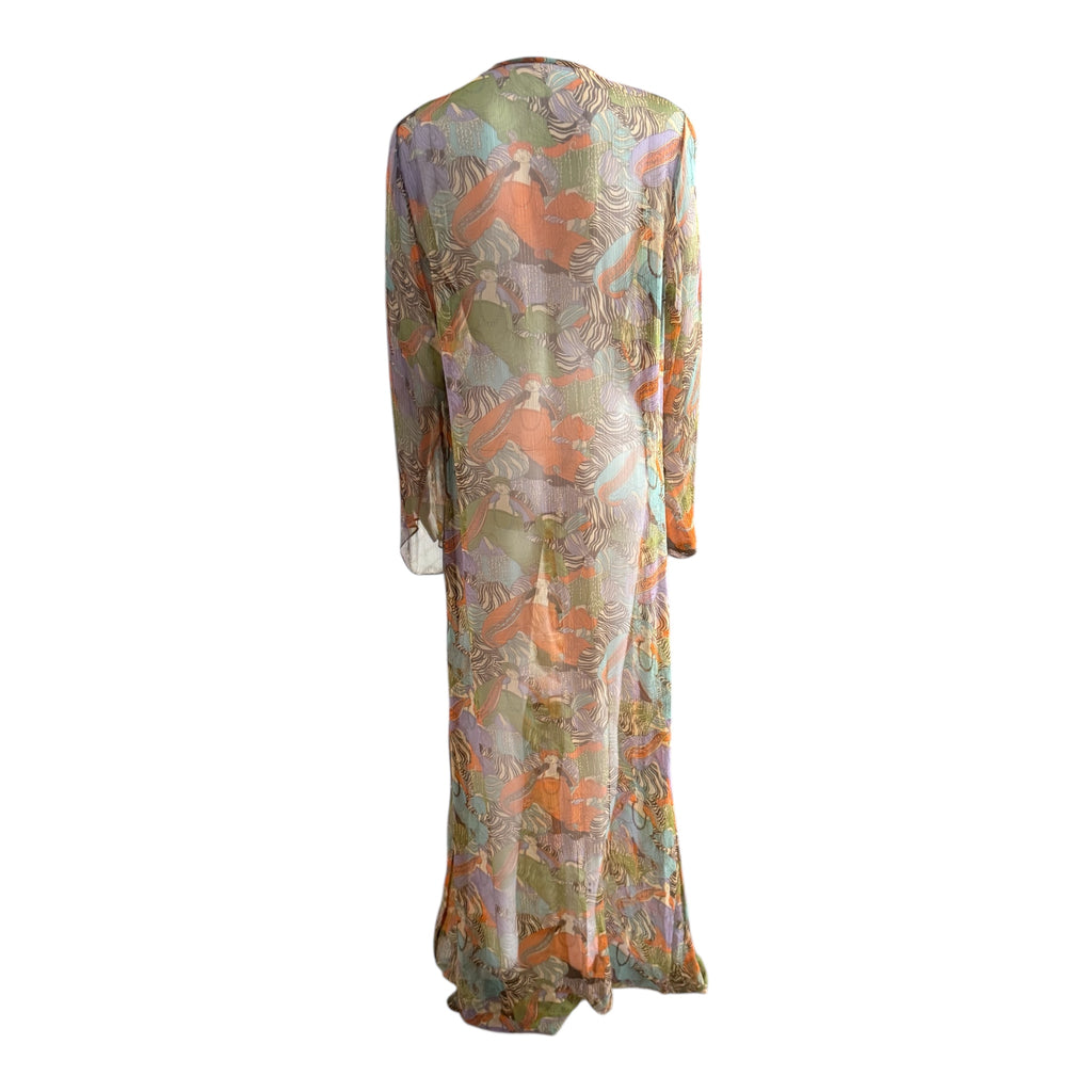 70s Art Deco Novelty Print Sheer overlay or coverup dress