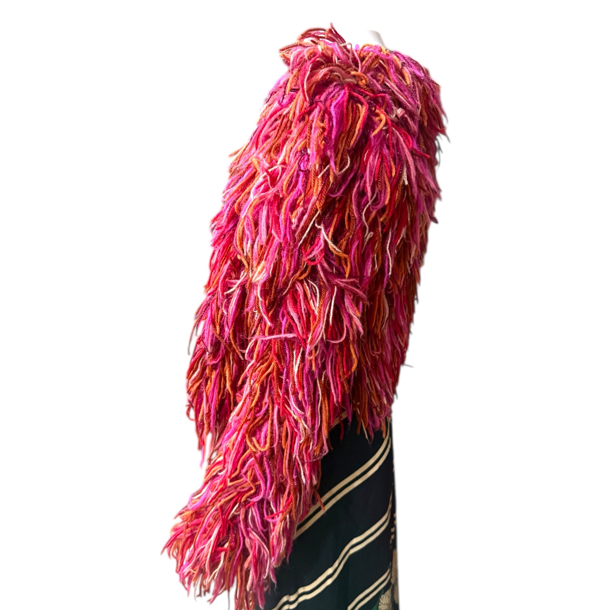 1970s Vintage Sonia Rykiel Chez Pink Multicolor Loop Fringe Shaggy Jacket
