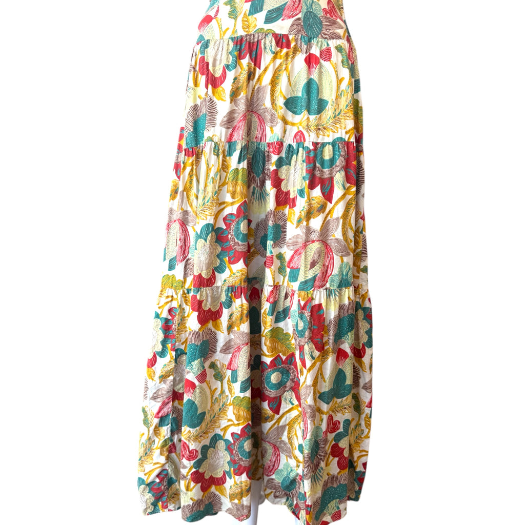 1930s Bias-Cut Cotton Floral Print Dress with Ruched Shoulders