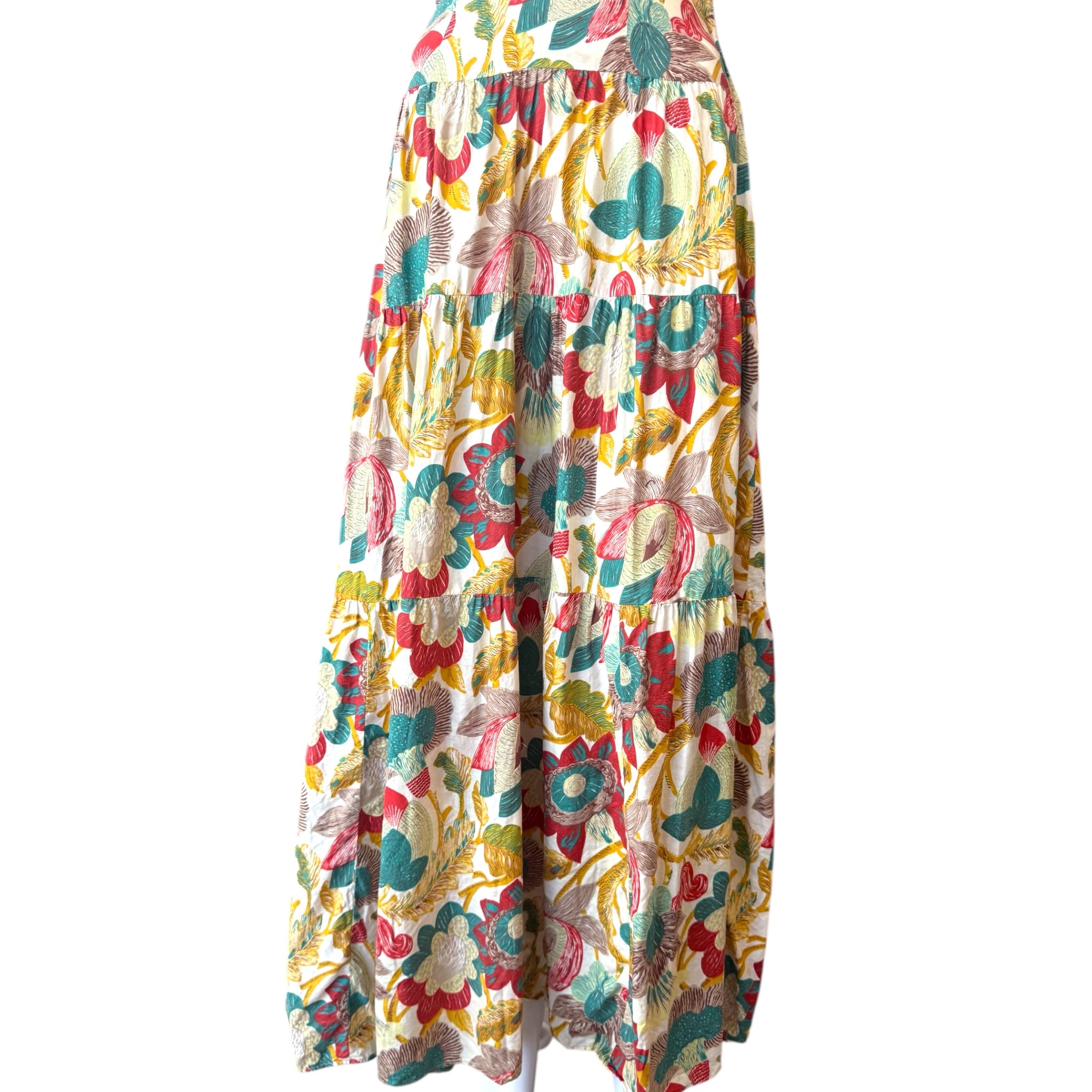 1930s Bias-Cut Cotton Floral Print Dress with Ruched Shoulders
