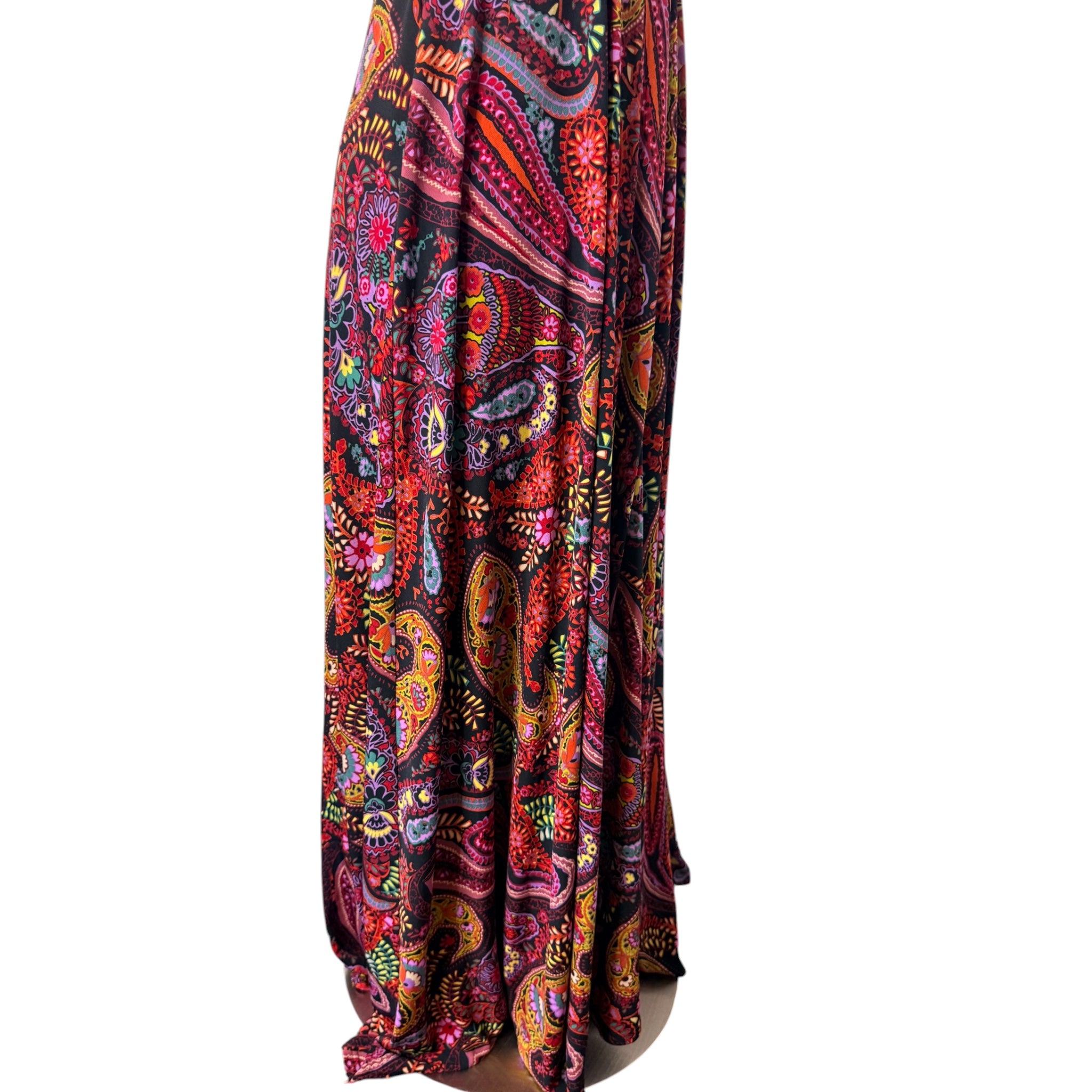 Vintage 1970s Psychedelic Paisley Halter Maxi Dress | Vibrant Boho Nylon Evening Gown